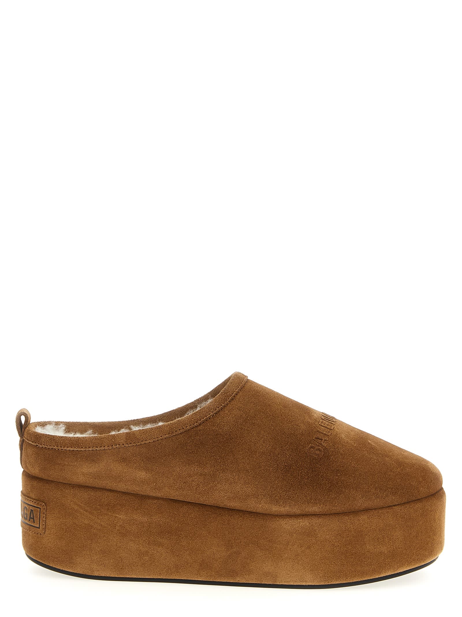 Balenciaga Suede Slippers Soft Platform Sole In Brown