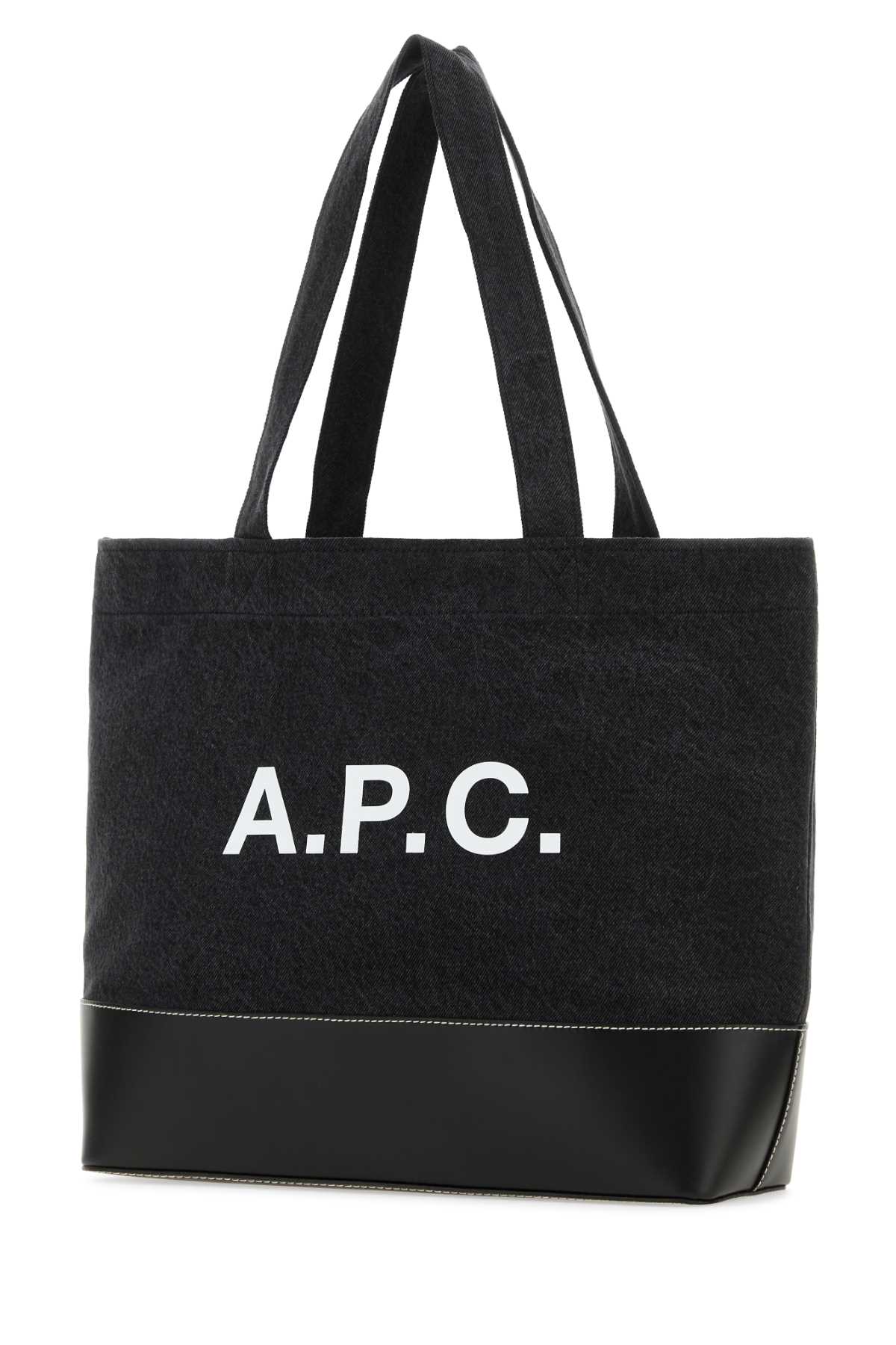 Shop Apc Black Denim And Leather Shopping Bag