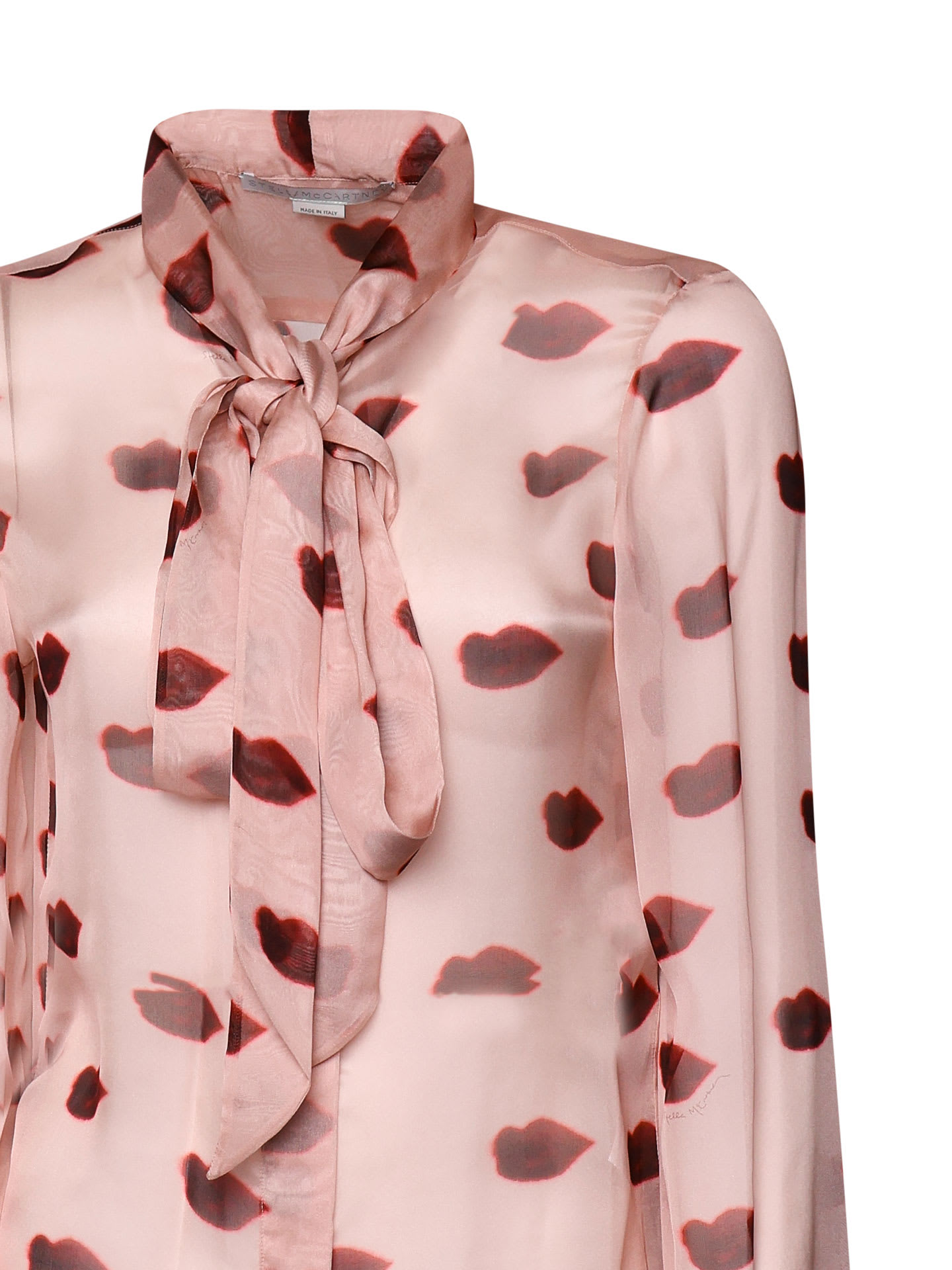 Shop Stella Mccartney Bow Lips Shirt In Silk In Dusty Pink