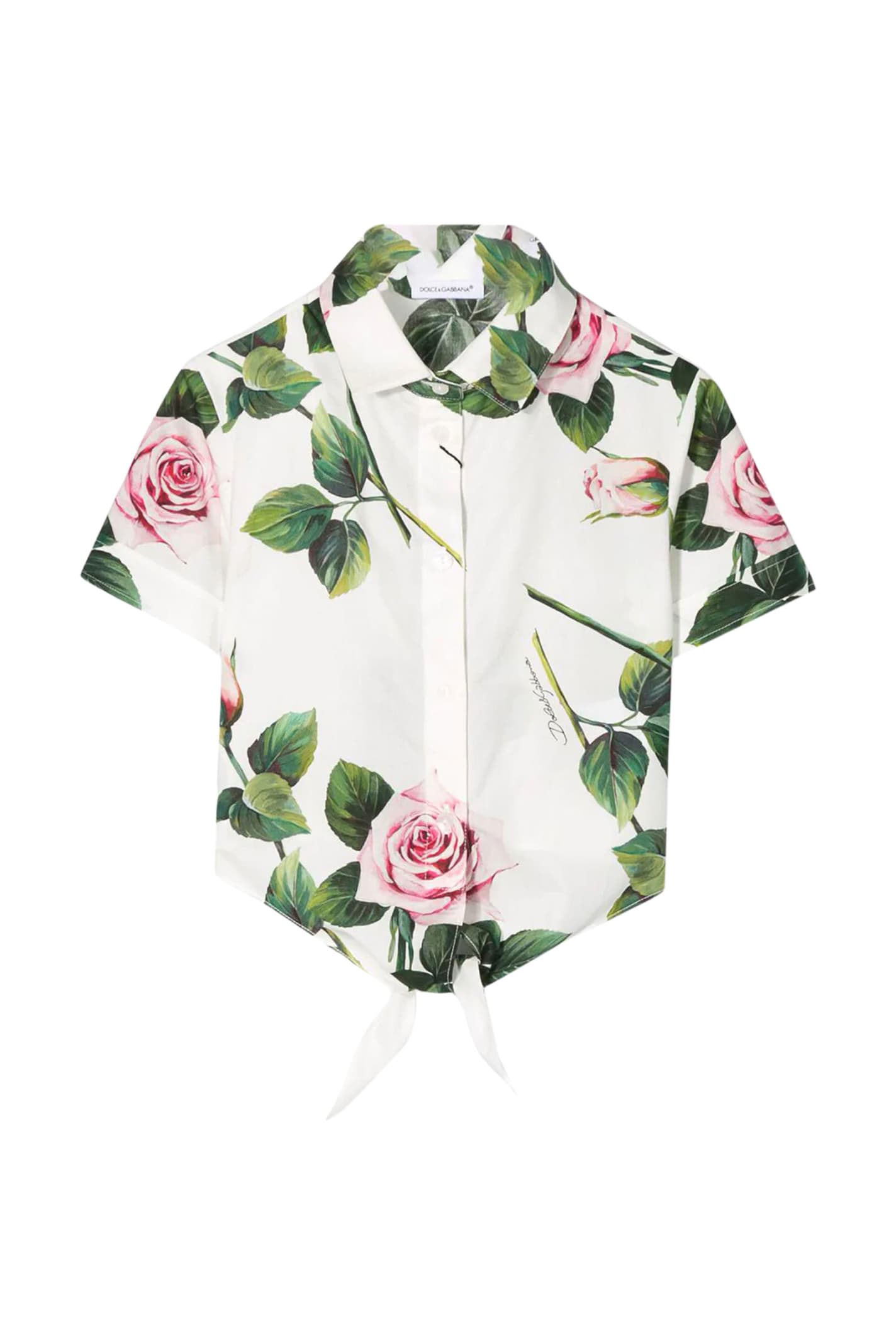 Dolce & Gabbana Kids' Short Flower Print Shirt In Rosa/panna