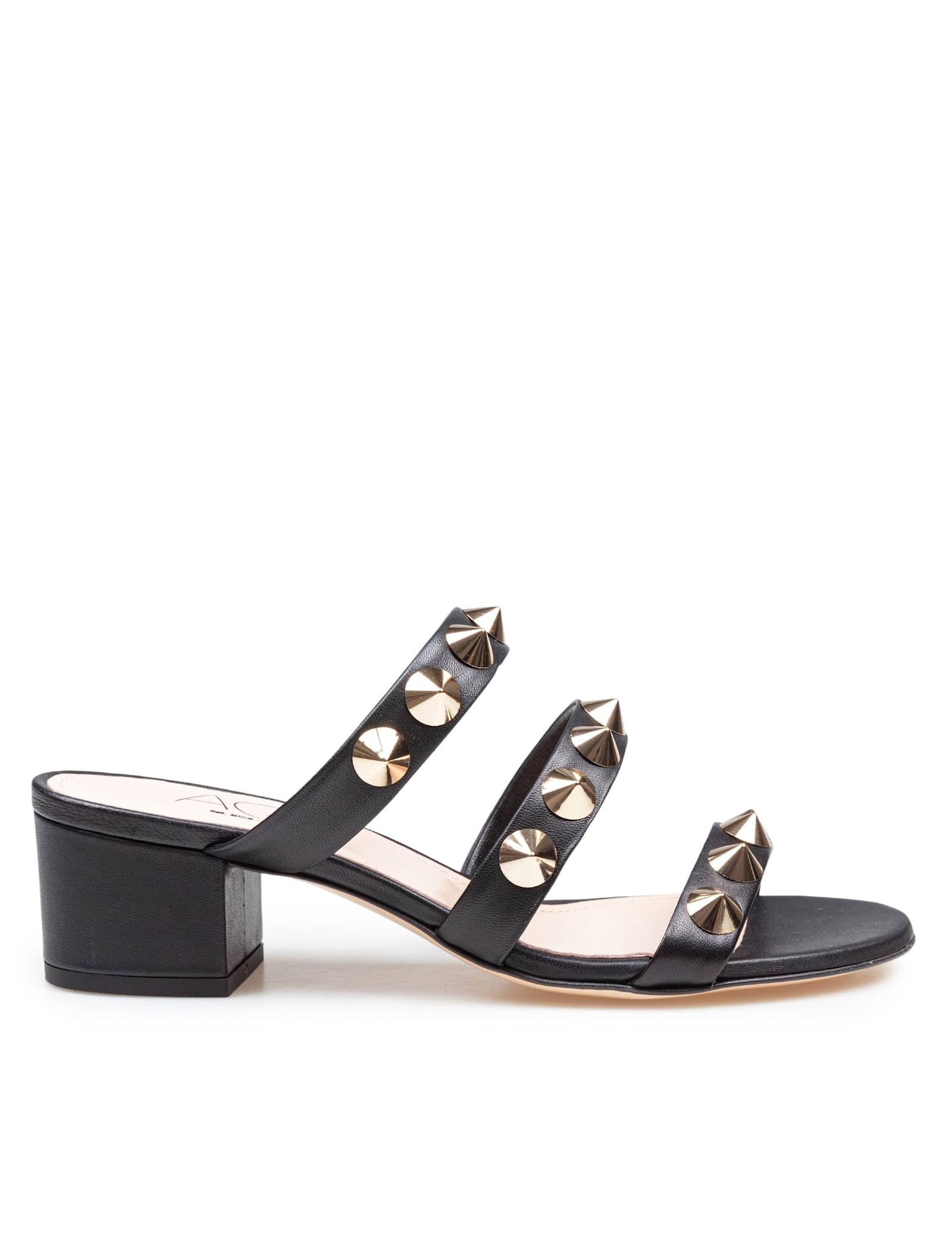 Mule Lala Spike In Black Leather With Applied Studs