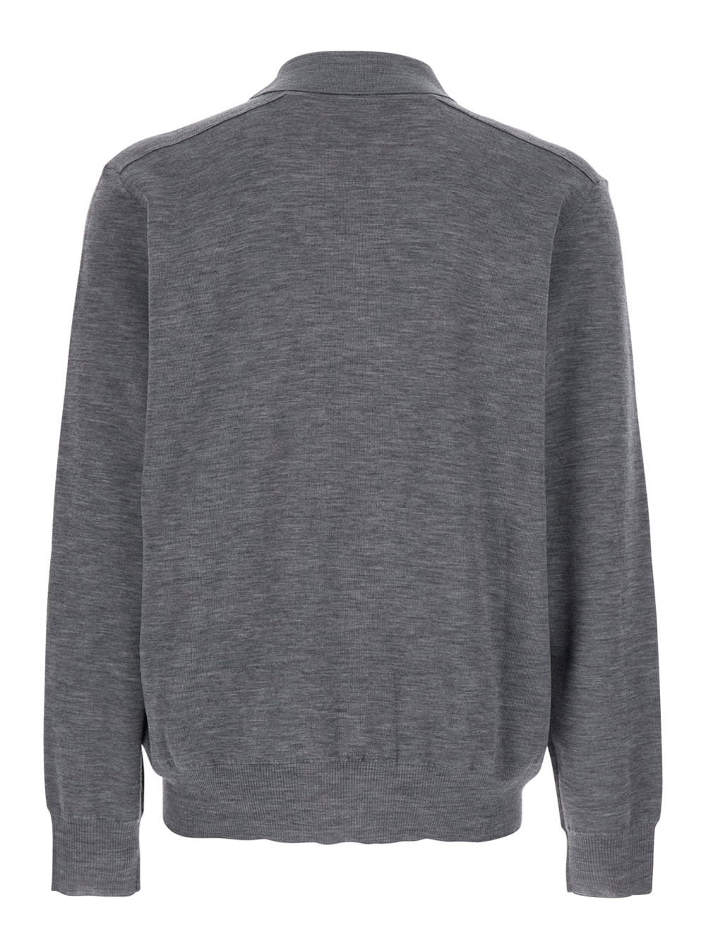 Burberry Grey Polo Shirt With Classic Collar And Check Motif On The Collar In Wool Man In Gray