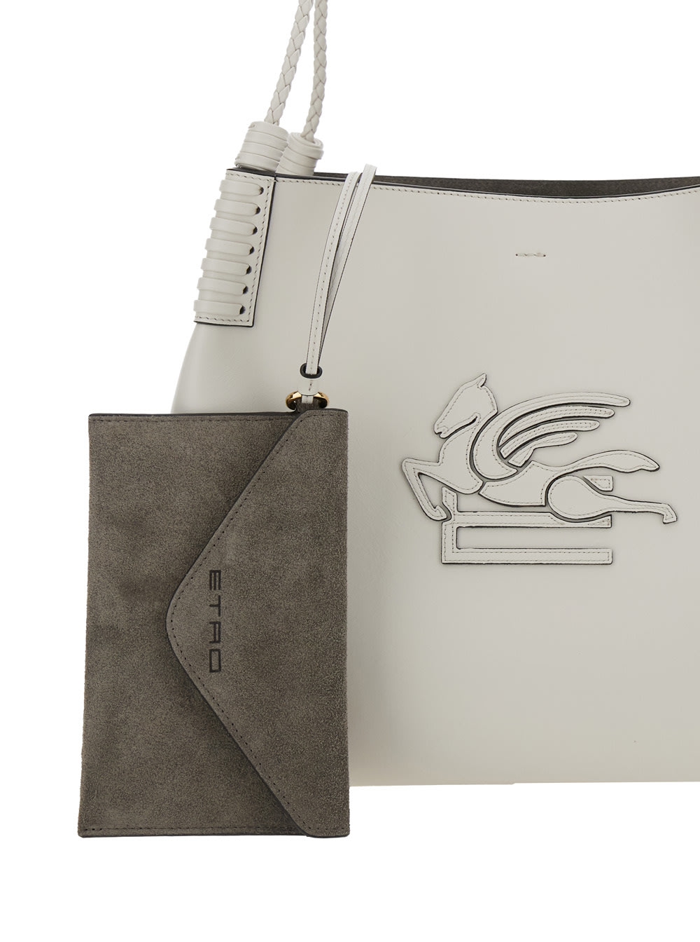 Etro Libra White Shoulder Bag With Maxi Logo On The Front In Leather Woman In Bianco Latte