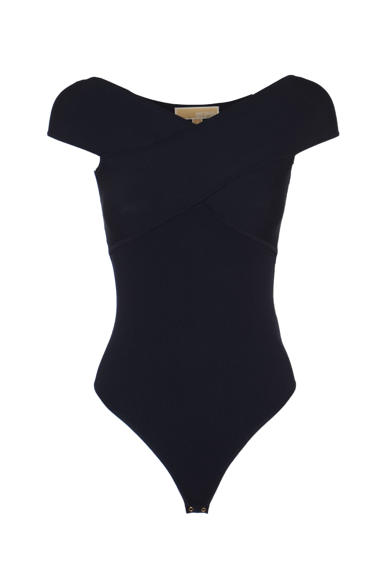 Michael Kors Ribbed Stretch Knit Crossover Bodysuit In Blue