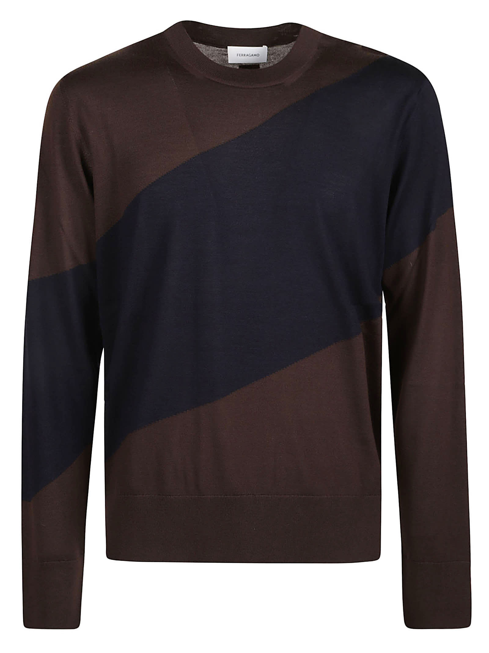 Ferragamo Round Neck Sweater In Brown