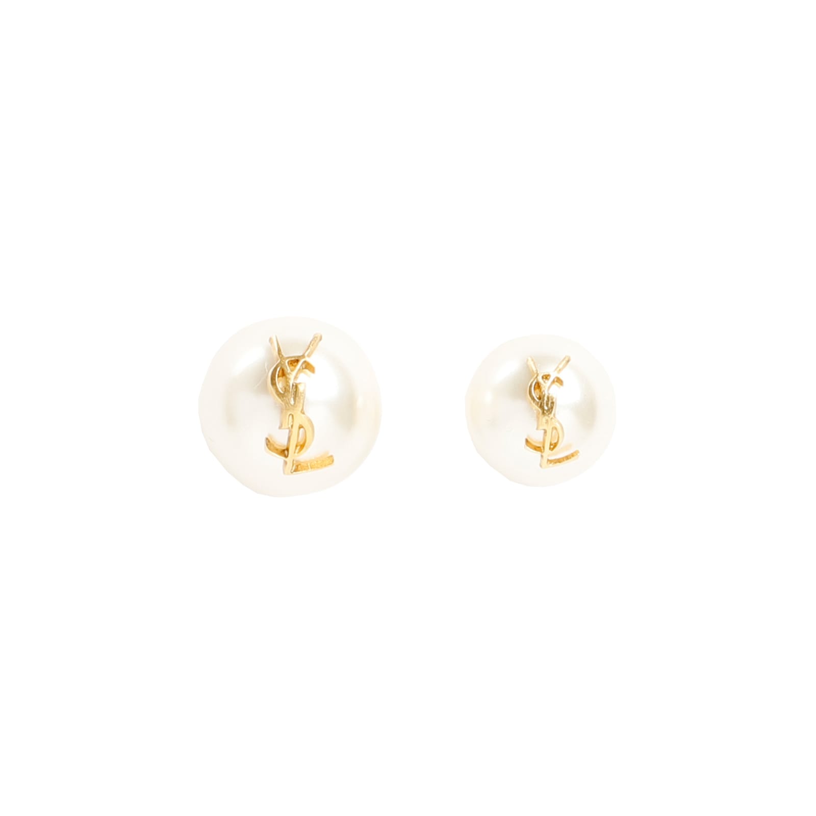 Saint Laurent Pearl Earrings With Monogram In Gold