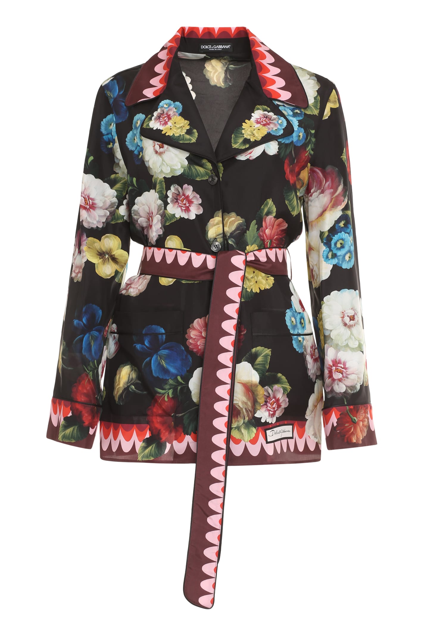 Shop Dolce & Gabbana Printed Silk Pajama Blouse In Fiore Nottur.c/greca