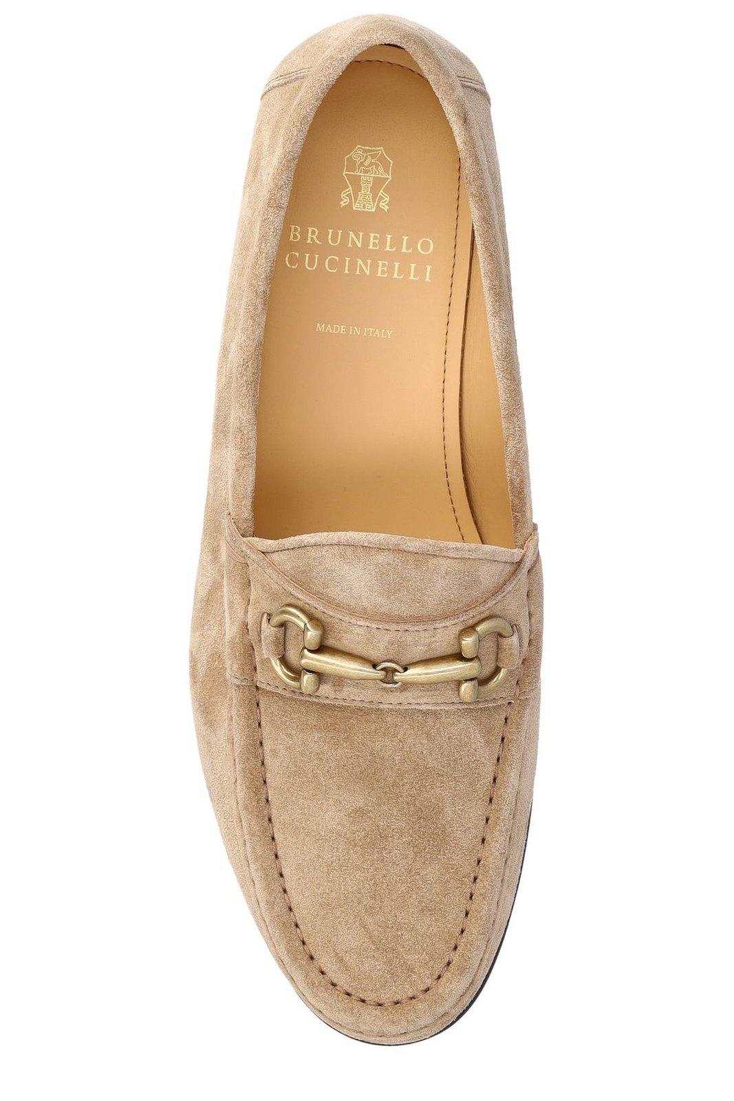 Shop Brunello Cucinelli Block Heel Metal Detail Loafers In Brown