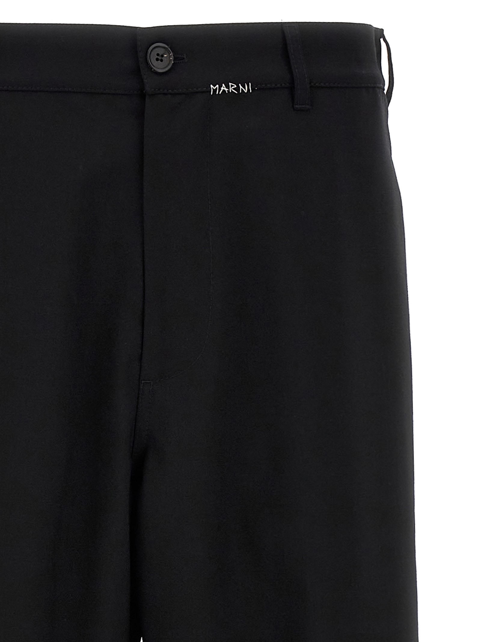 Shop Marni Logo Embroidery Pants In Black