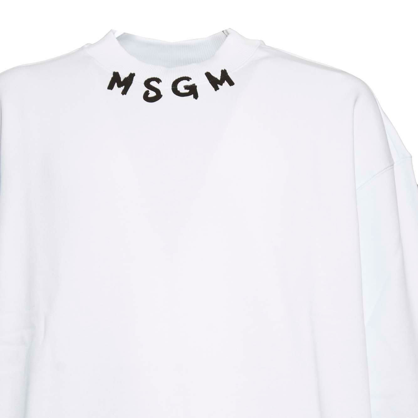 Shop Msgm Logo Printed Crewneck Sweatshirt In Bianco