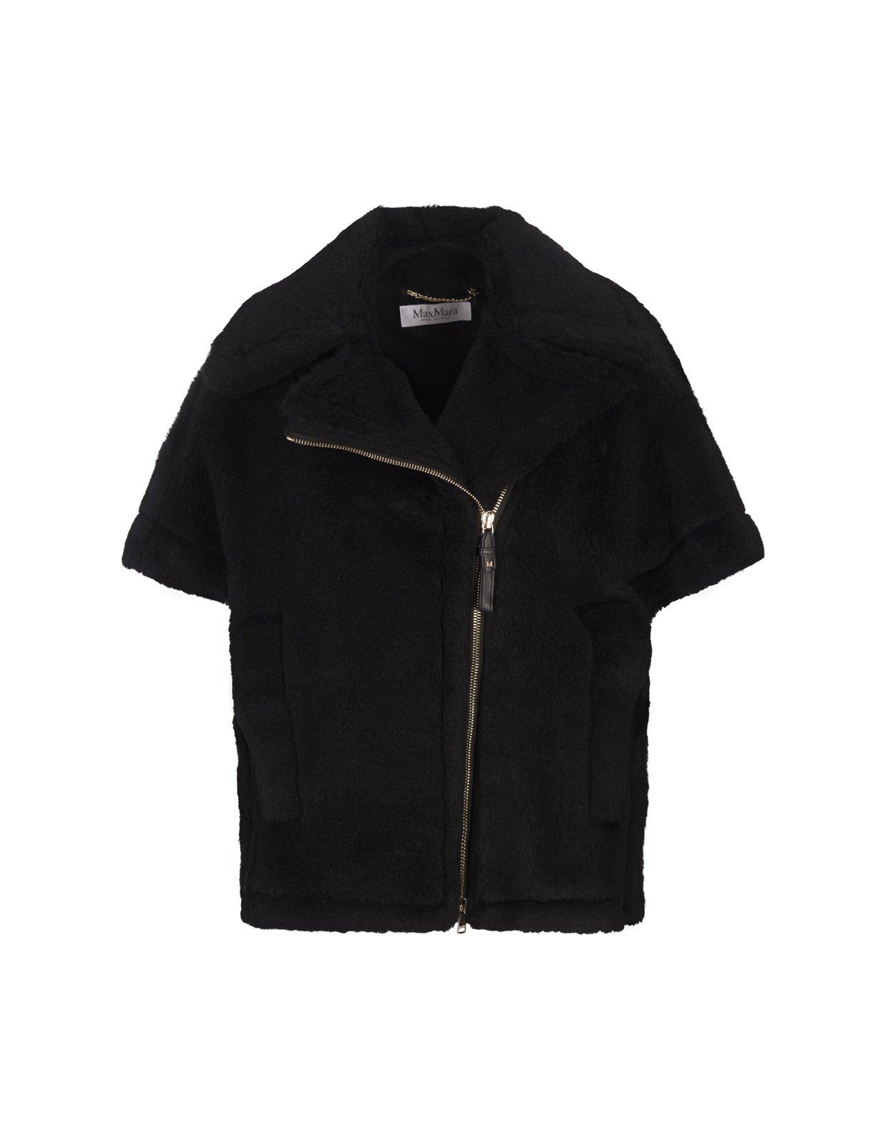 Shop Max Mara Zip-up Short-sleeved Coat In Nero