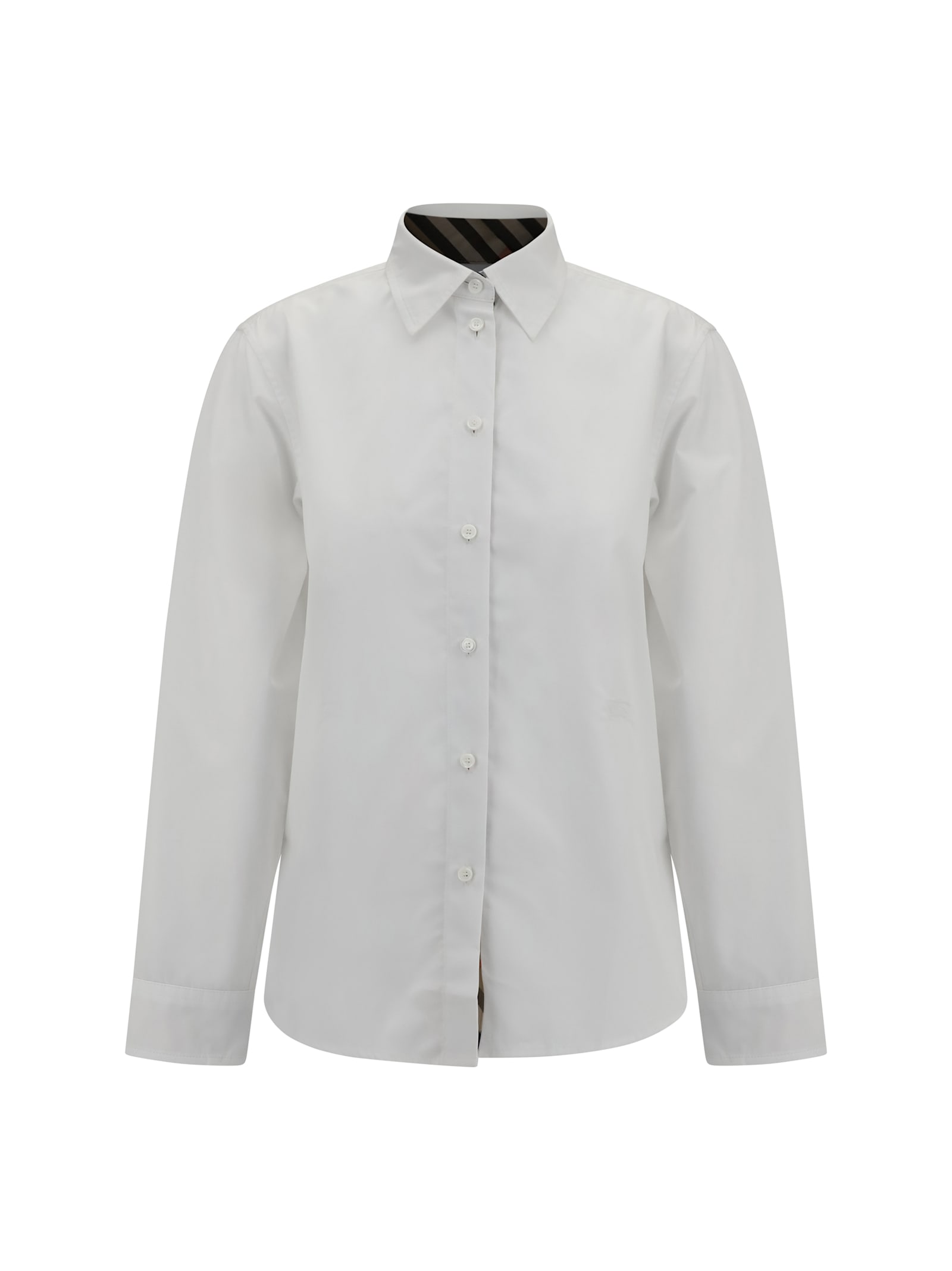Burberry Cotton Poplin Shirt With Check Pattern Detail In White