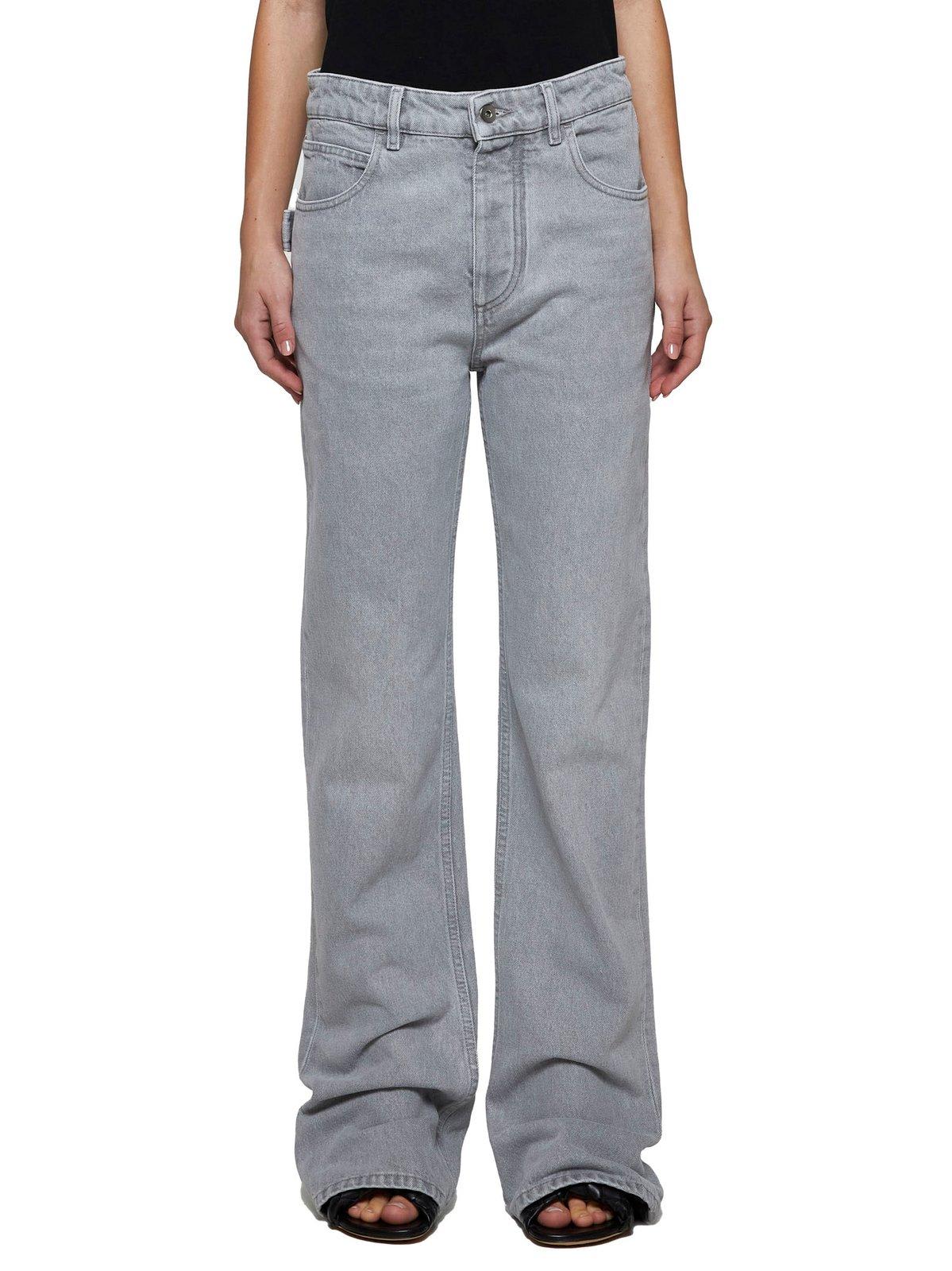 Shop Bottega Veneta Washed Flared Leg Jeans In Lightgrey