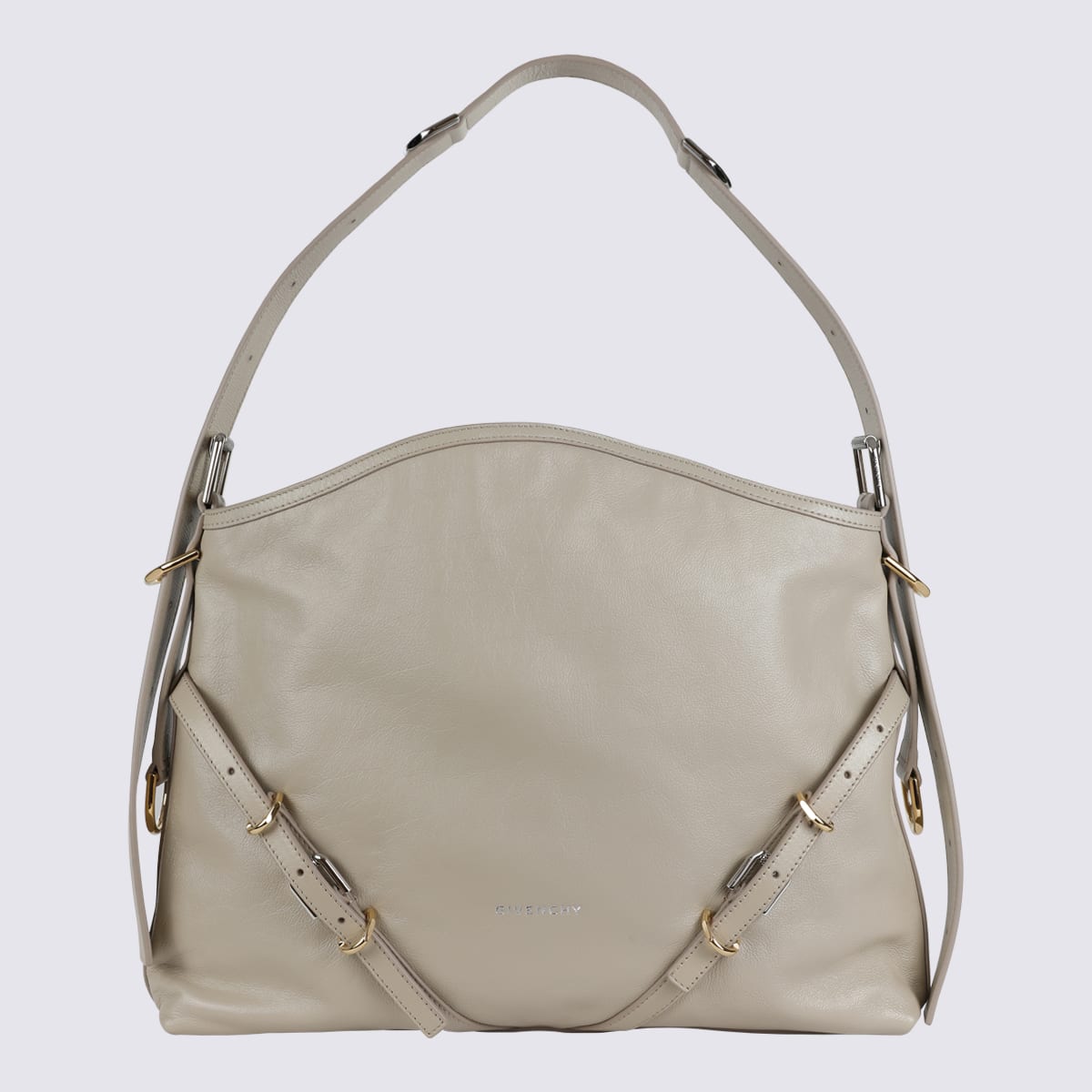 Shop Givenchy Beige Leather Voyou Medium Shoulder Bag In Natural Beige