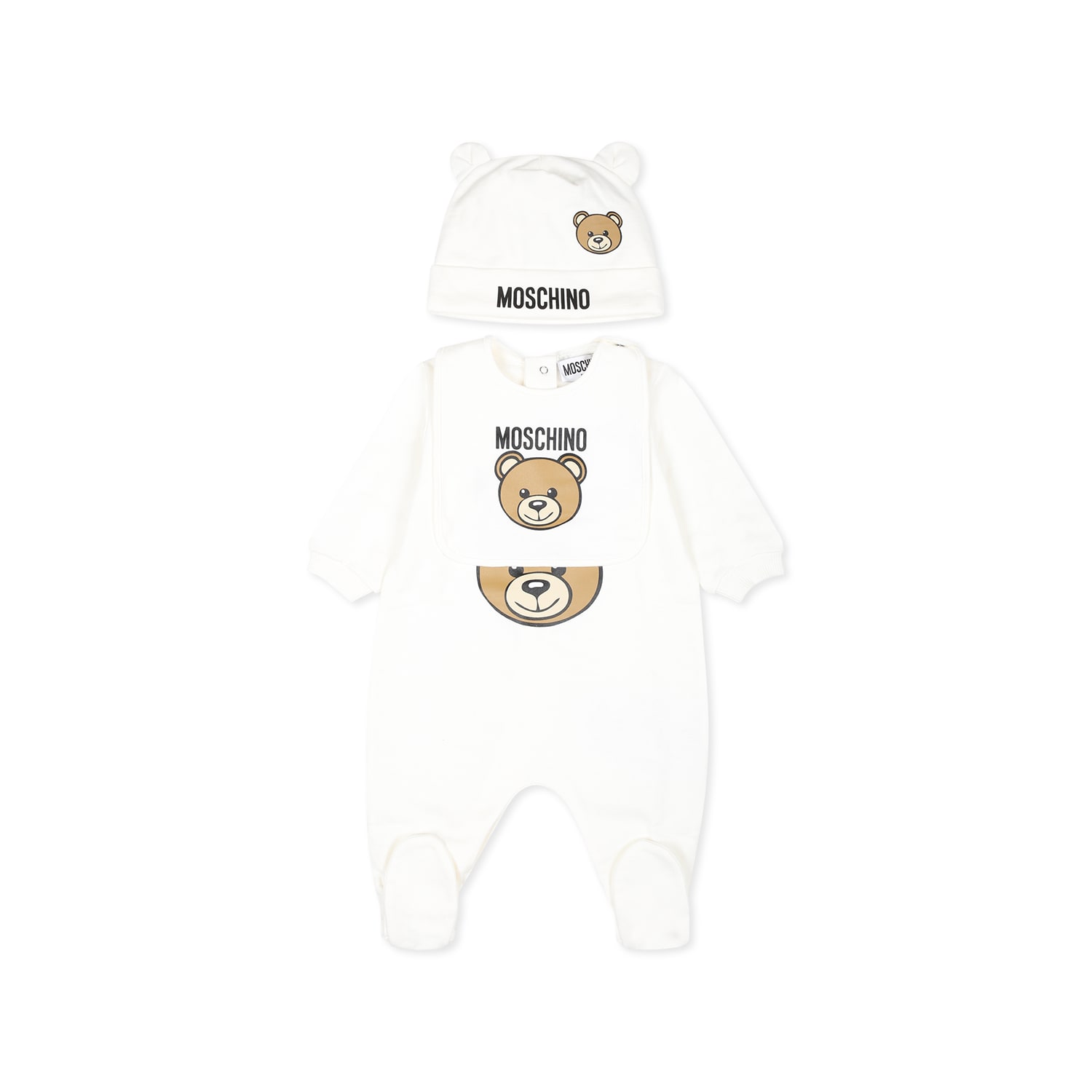 Shop Moschino Ivory Babygrow Set For Babykids With Teddy Bear