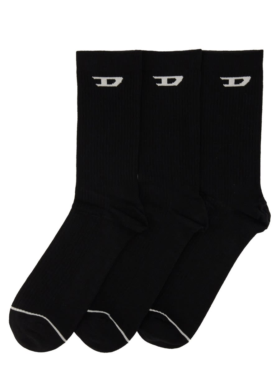 Diesel Set Of Three Socks In Black