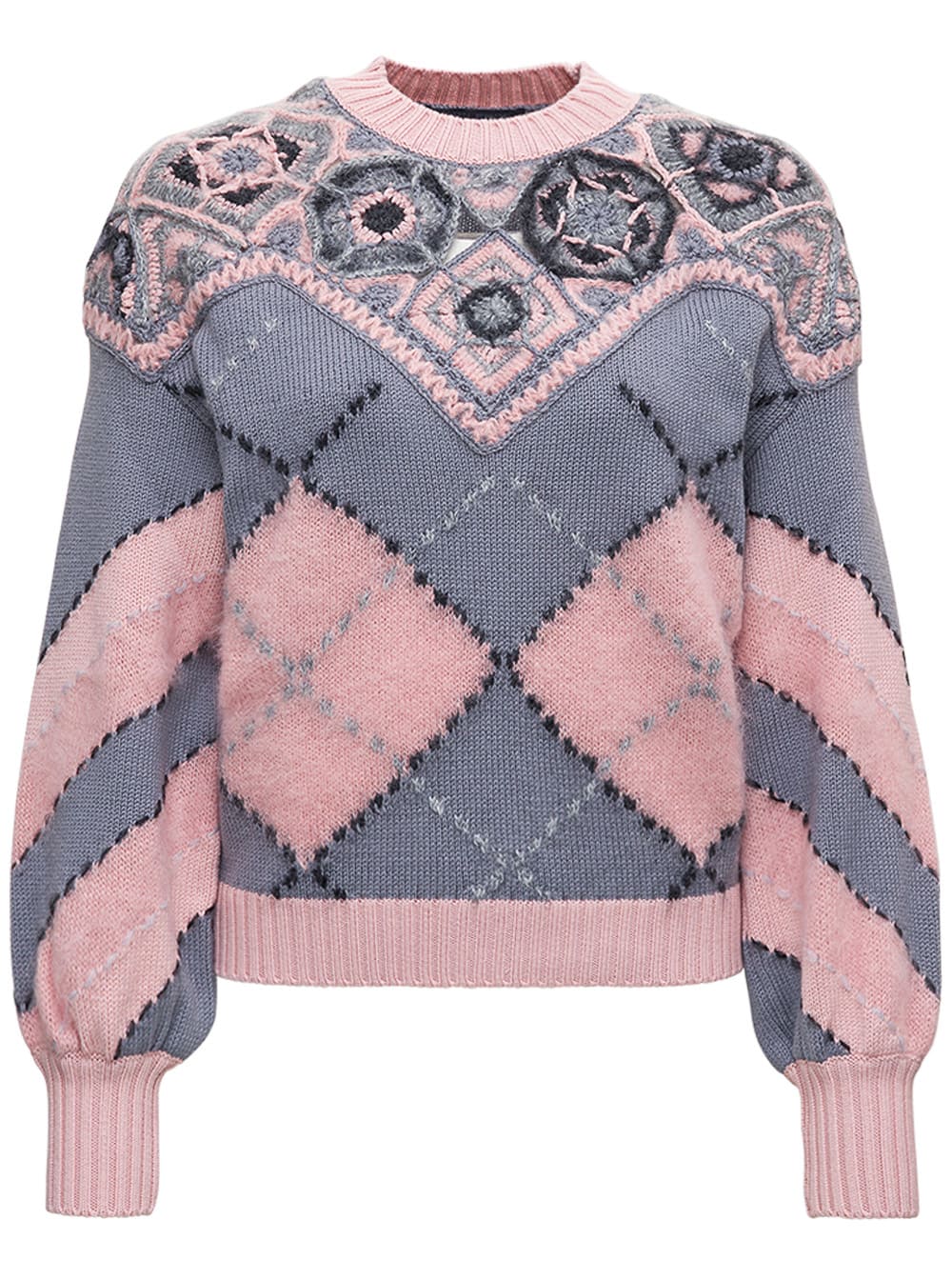 Alberta Ferretti Grey And Pink Wool Sweater With Openwork Details