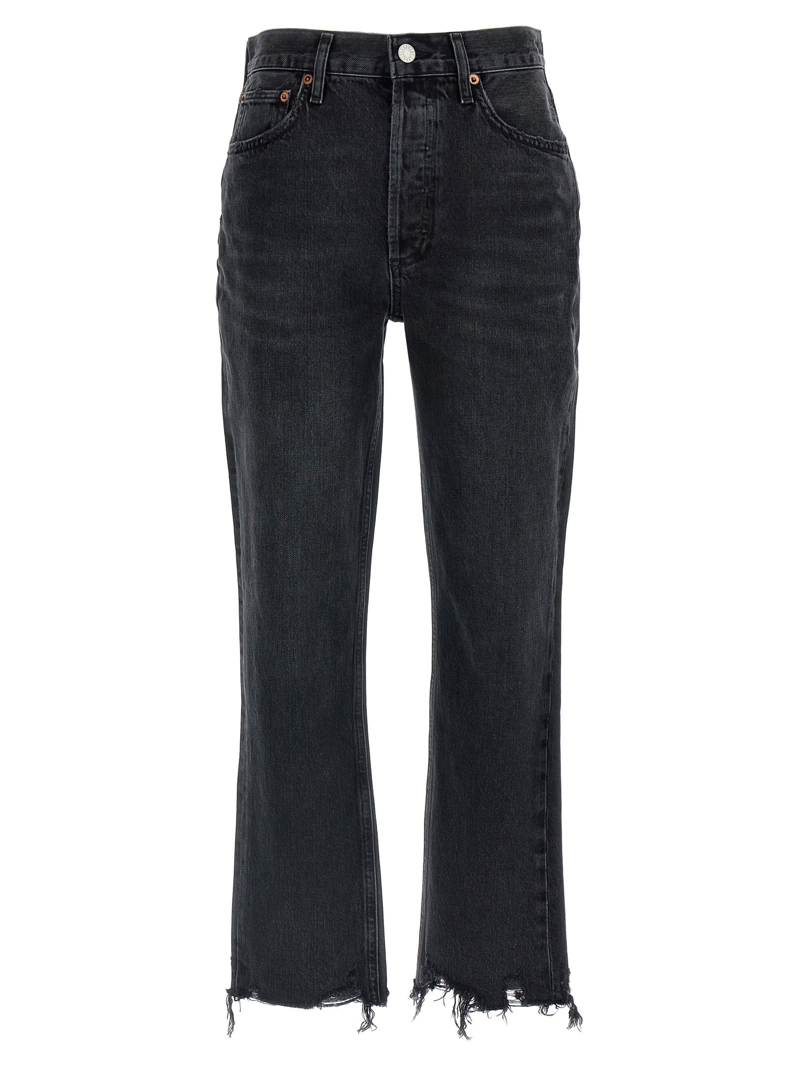 Shop Agolde Riley Crop Jeans In Black