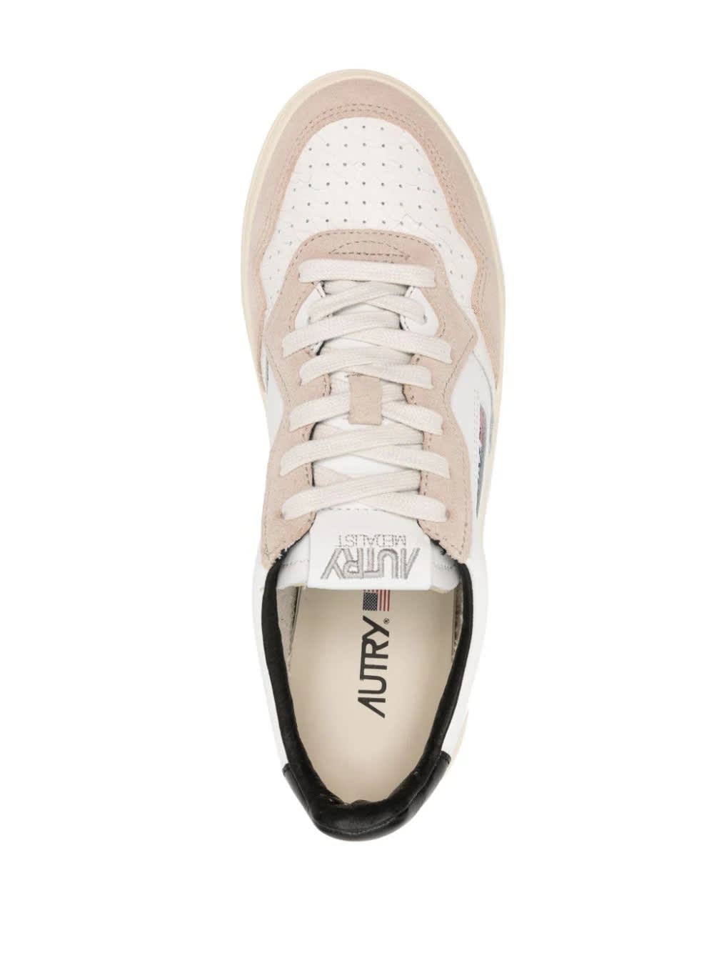 Shop Autry Medalist Low Sneakers In White And Black Suede And Leather