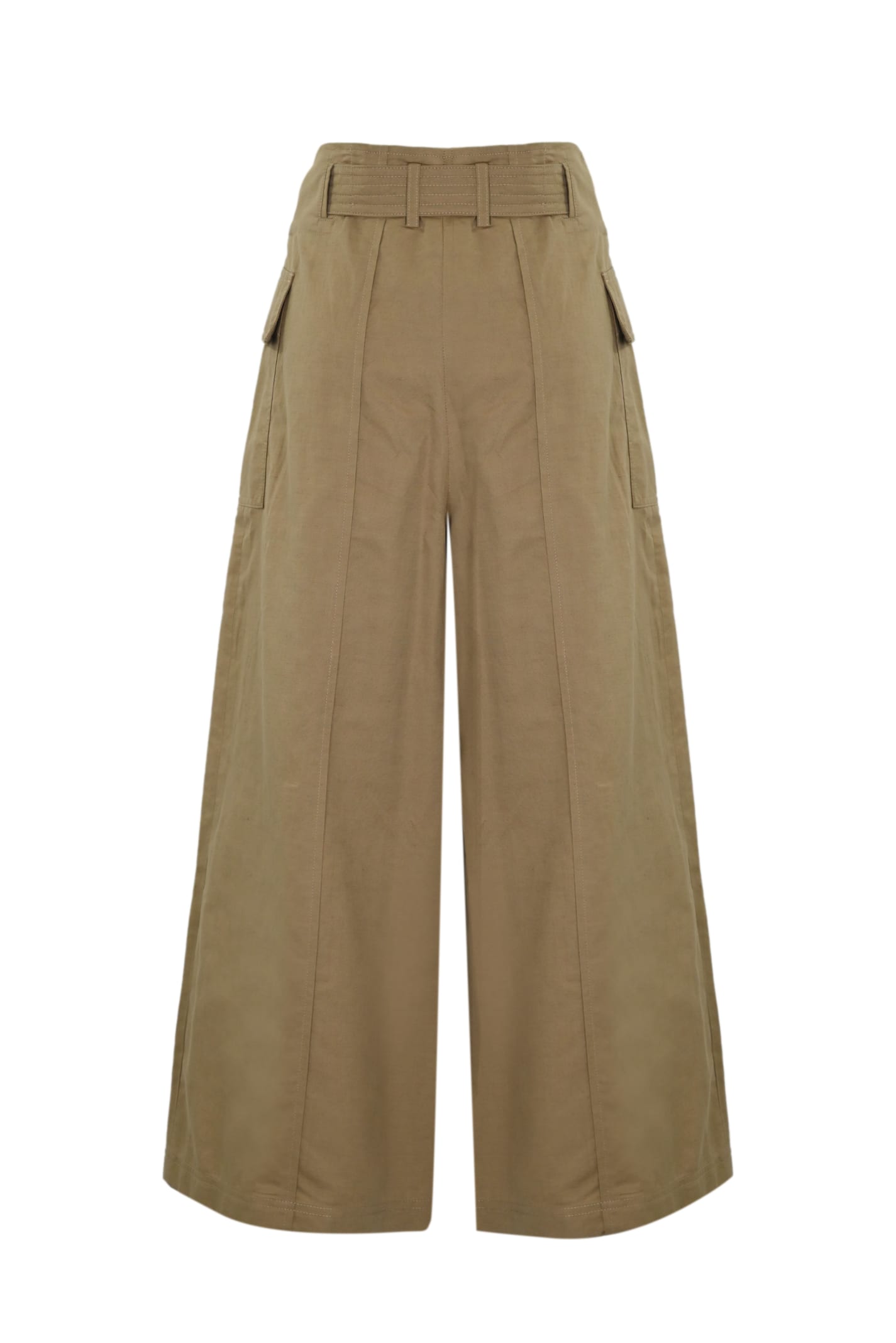 Shop Weekend Max Mara Pinide Trousers In Linen And Cotton In Safari