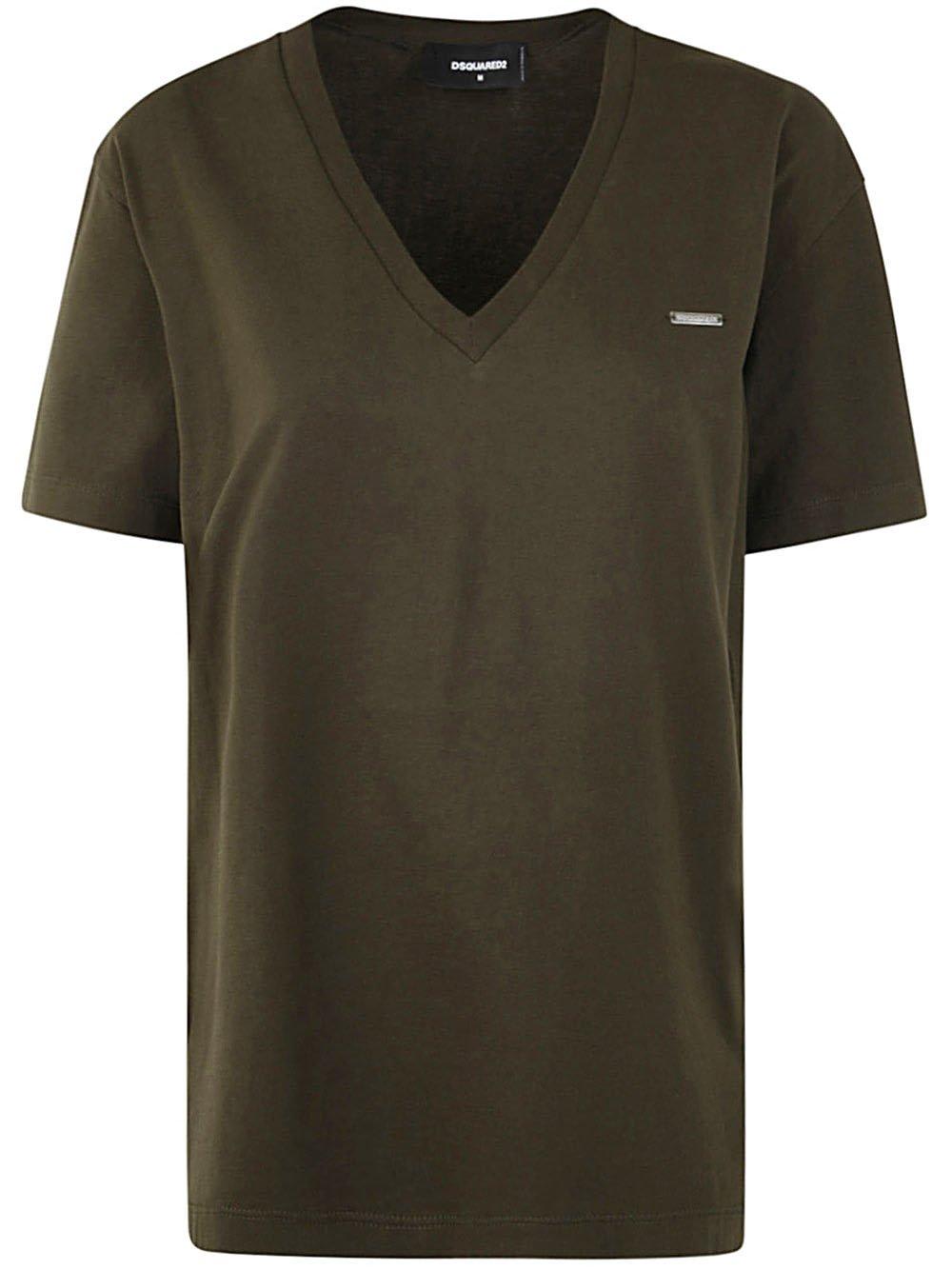 Shop Dsquared2 Logo Plaque V-neck T-shirt In Verde Militare