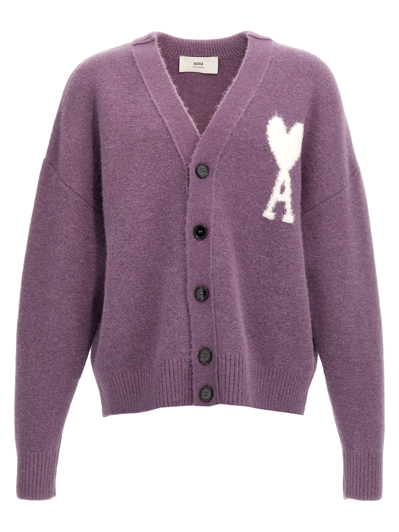 Shop Ami Alexandre Mattiussi Ami De Coeur Cardigan In Purple