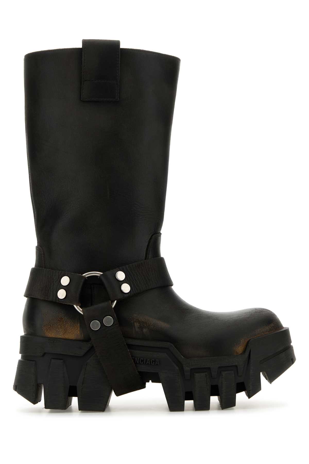 Shop Balenciaga Black Leather Bulldozer Boots In Fadedblack