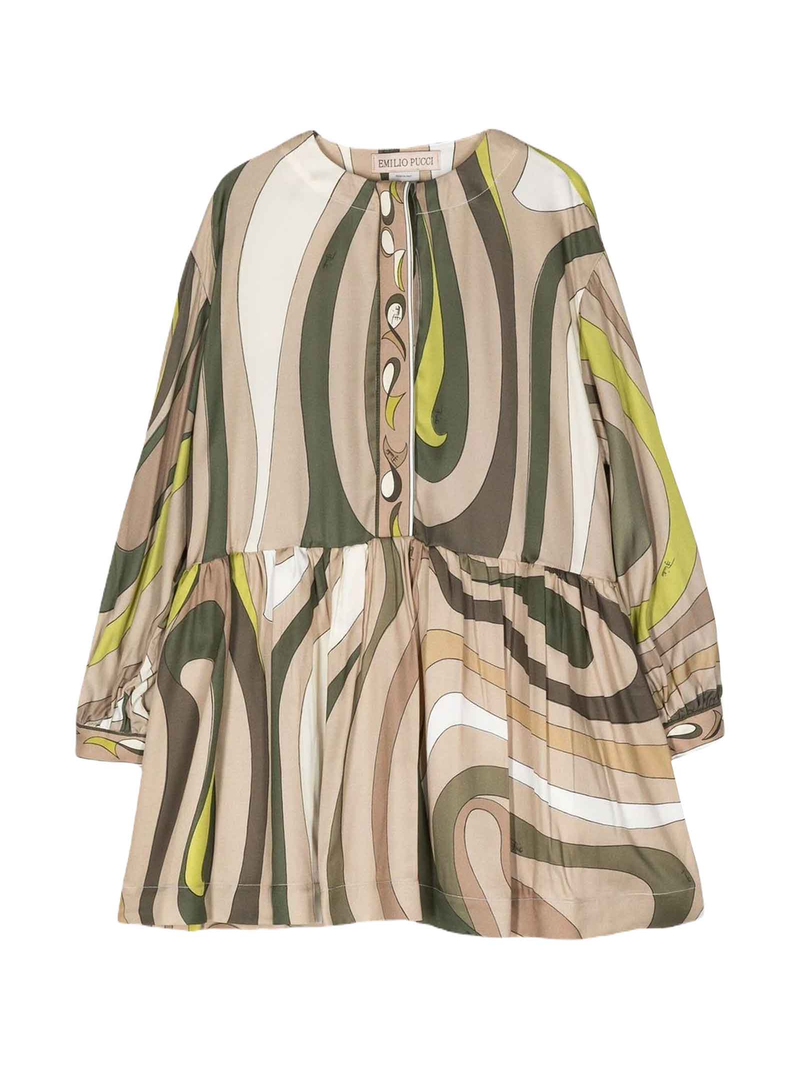 Emilio Pucci Kids' Green Abstract Print Viscose Girl  Dress In Verde