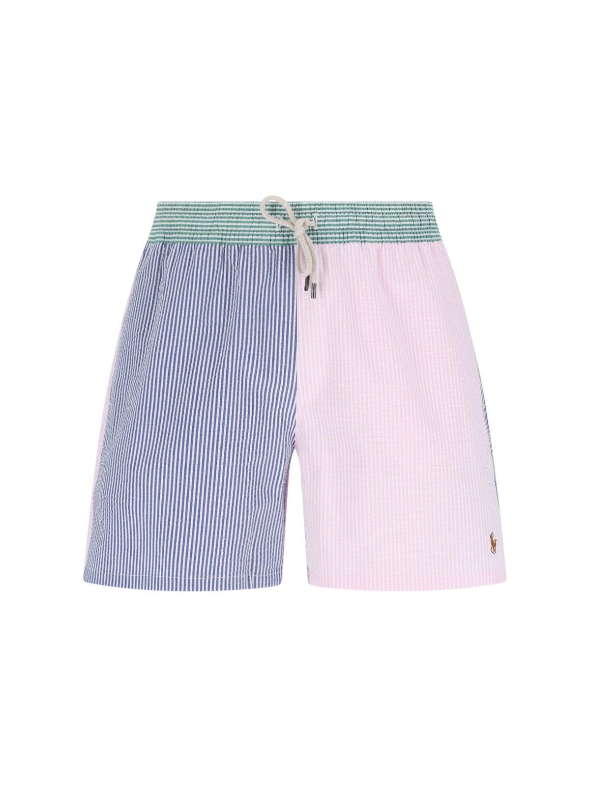Polo Ralph Lauren Straight-leg Mid-length Logo-embroidered Striped Cotton-blend Seersucker Swim Shorts