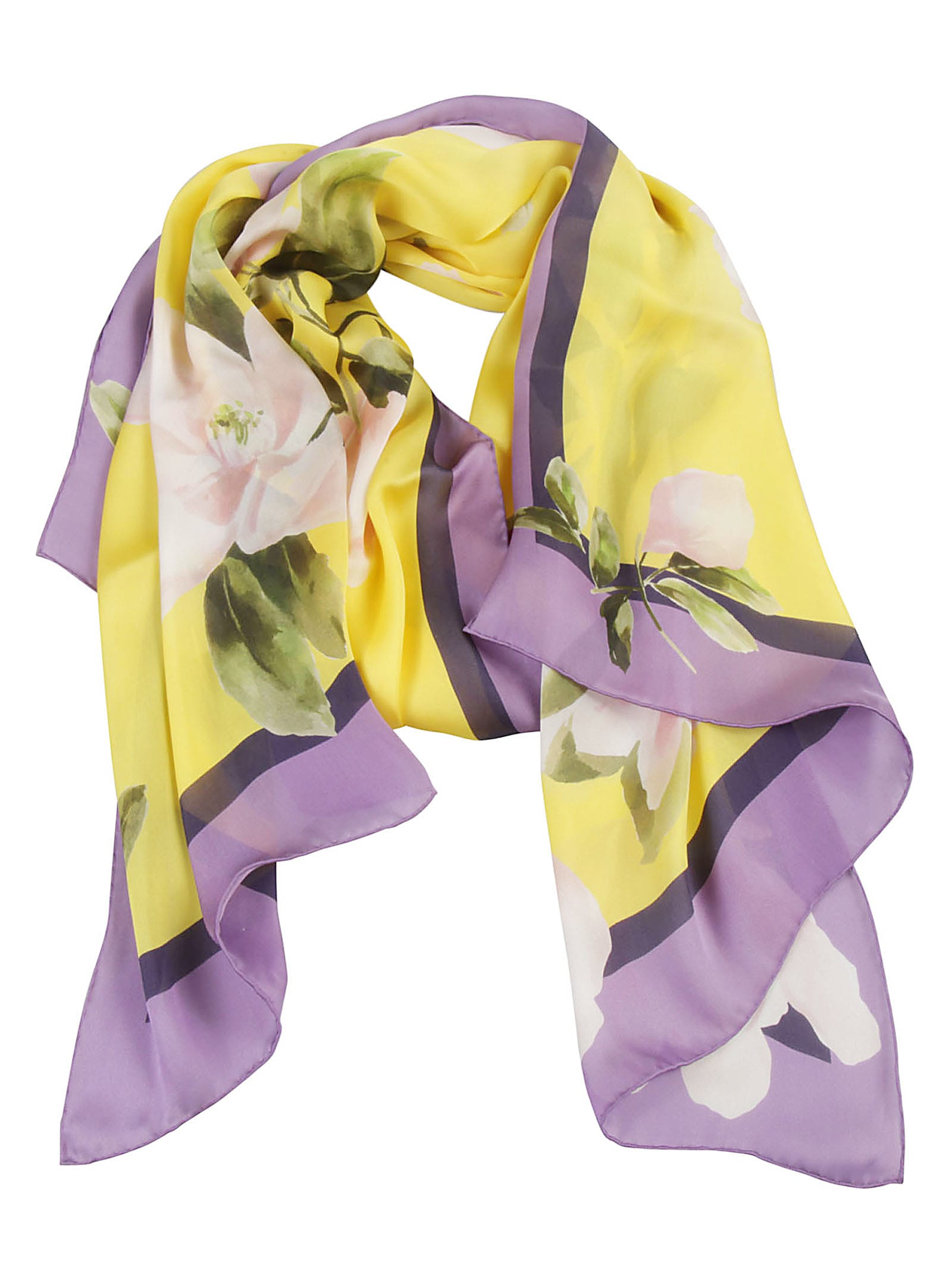 Valentino Floral Printed Scarf In Bright Yellow/multicolor