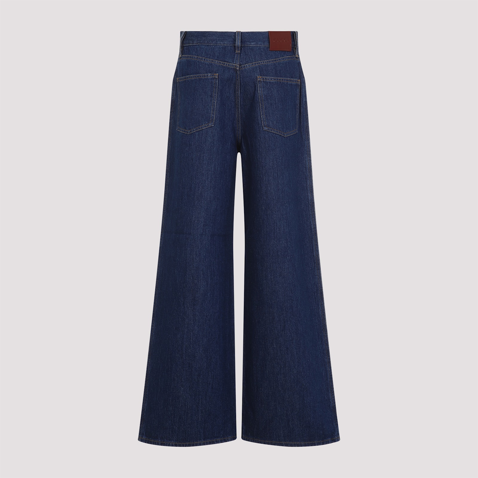 Gucci Blue Jeans With Belt Loops And Logo Patch On The Rear In Denim Woman In Dark Blue