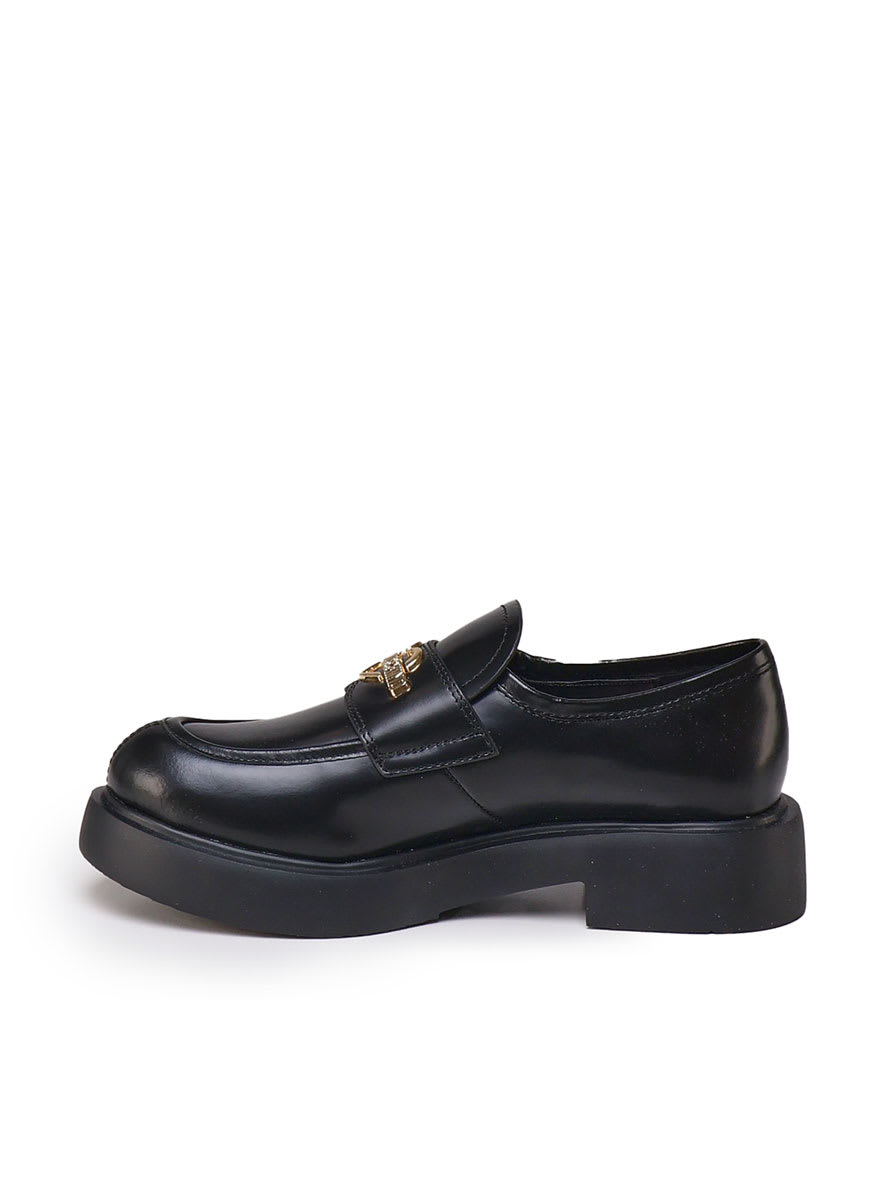 Shop Love Moschino Leather City Loafers In Black