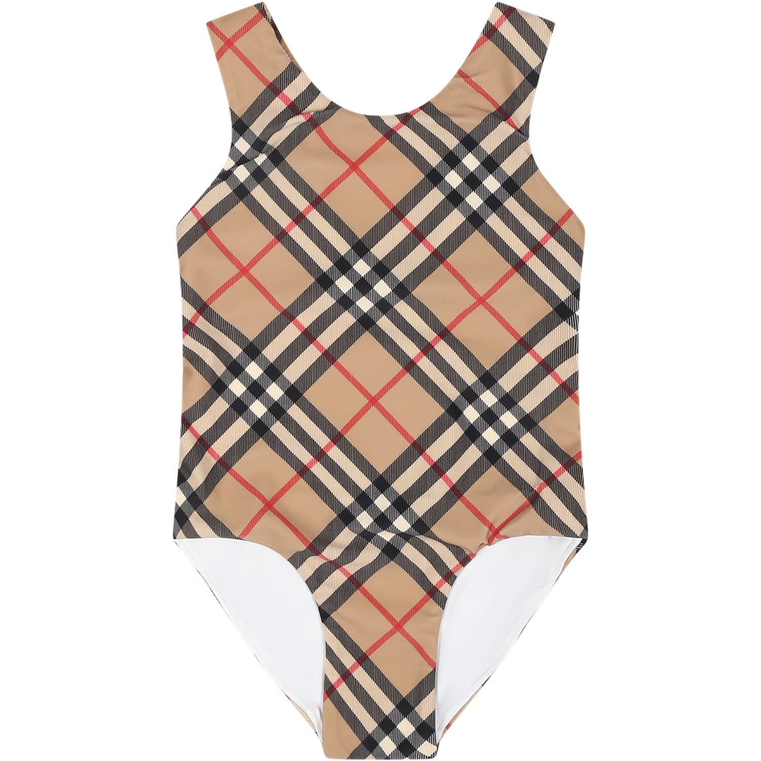 Shop Burberry Beige Swimsuit For Baby Girl With Iconic Check In Archive Beige Ip Check