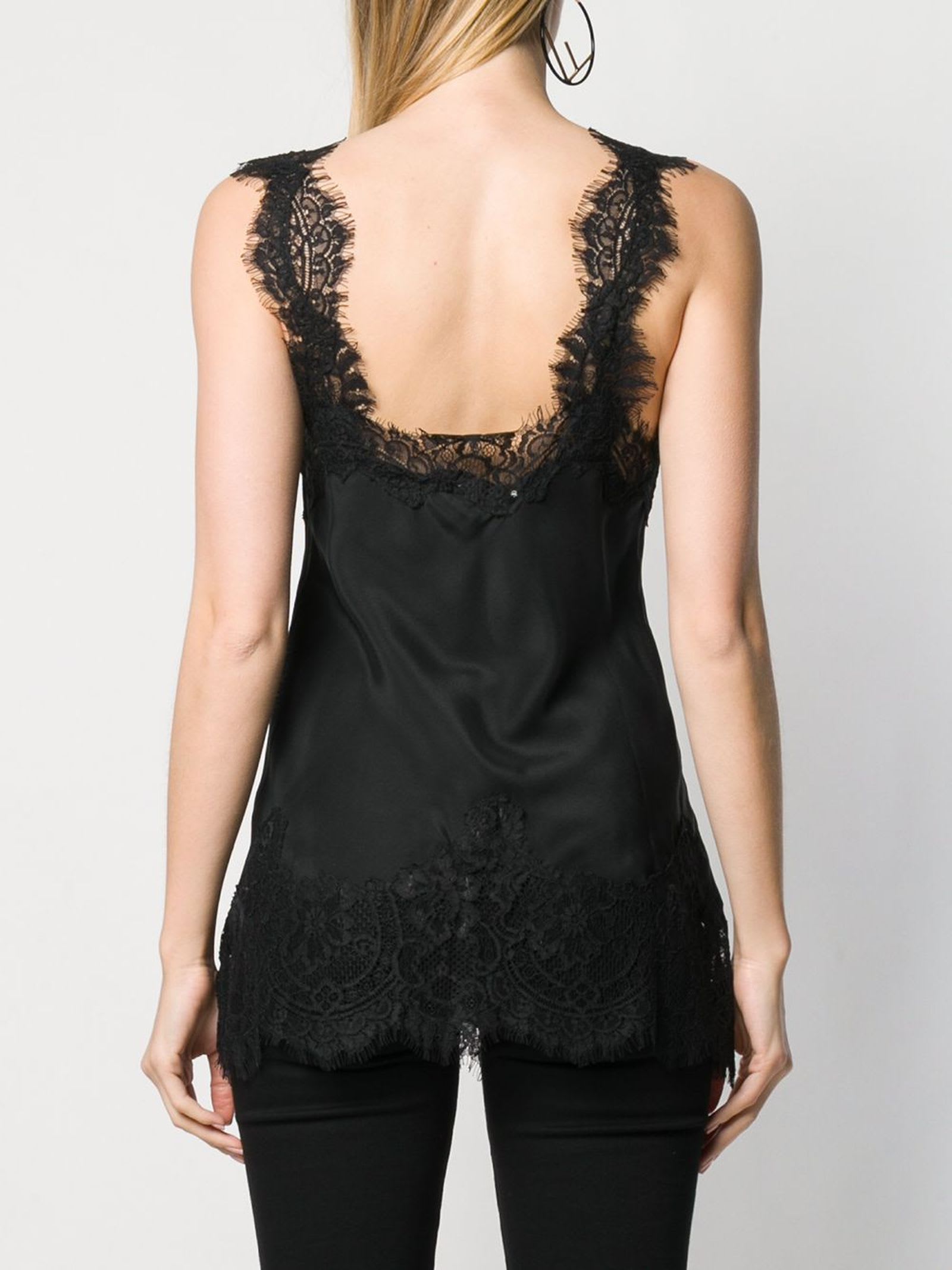 GOLD HAWK BLACK SILK LACE TRIM TANK TOP 