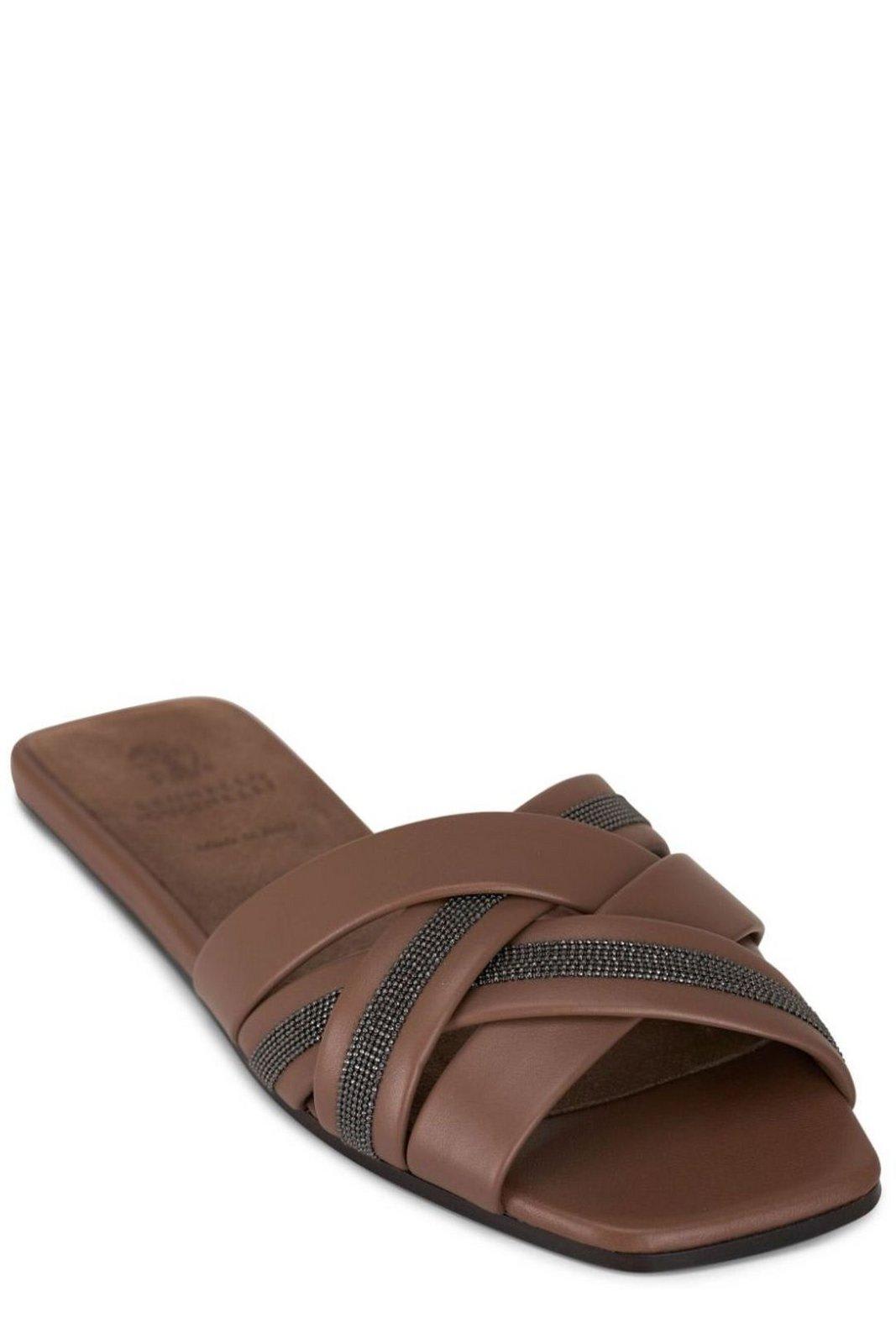 Shop Brunello Cucinelli Beaded Slip-on Sandals In Tawny