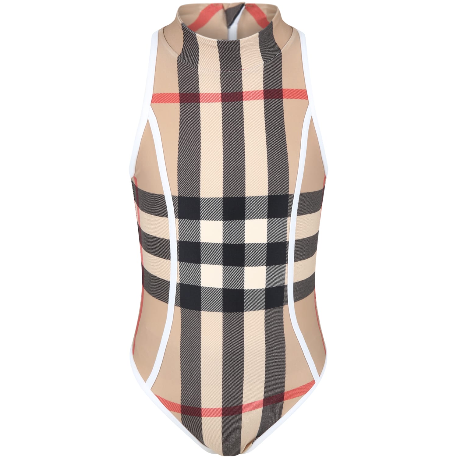 Burberry Beige Swimsuit For Girl With Check Vintage