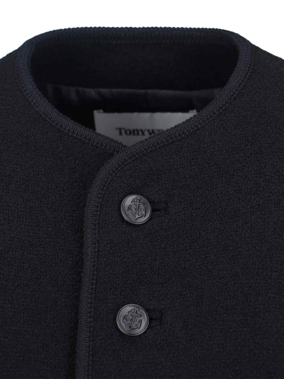 Tonywack Black Collarless Blouson Jacket With Nautical Button Detail In Black