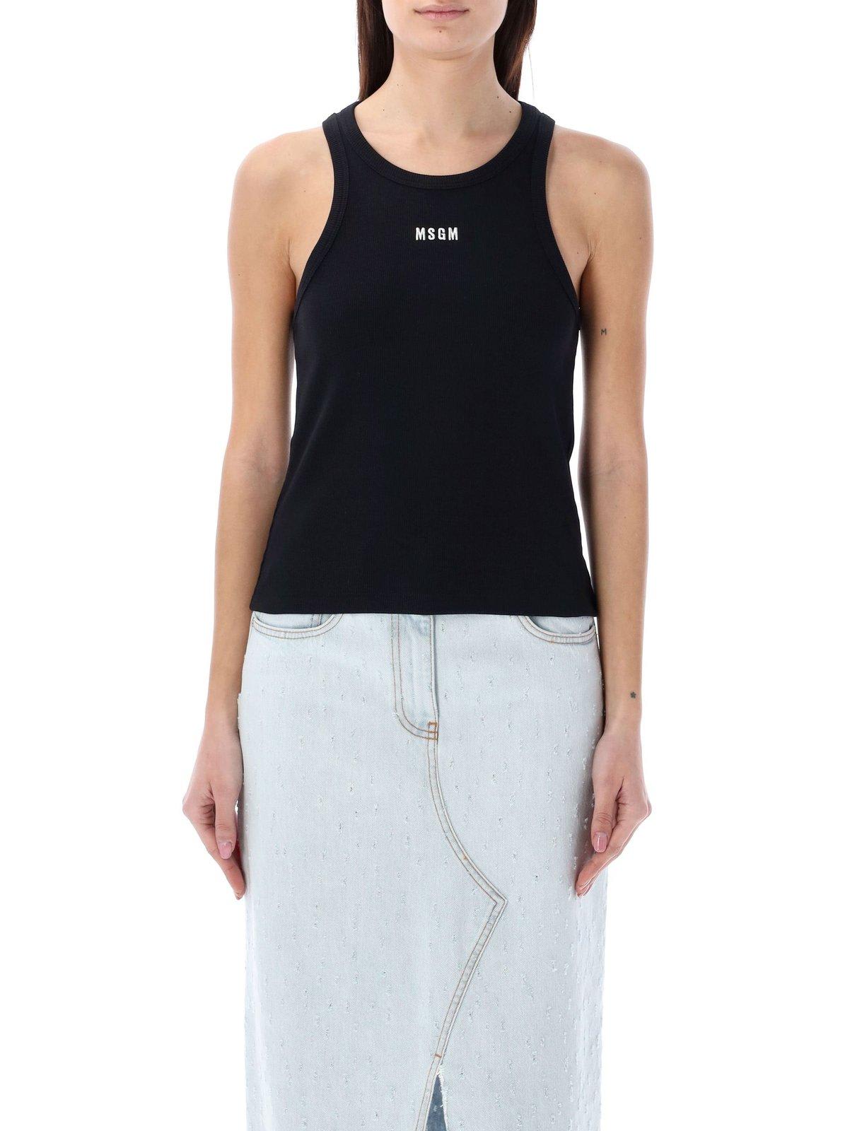 Logo Embroidered Sleeveless Ribbed Tank Top