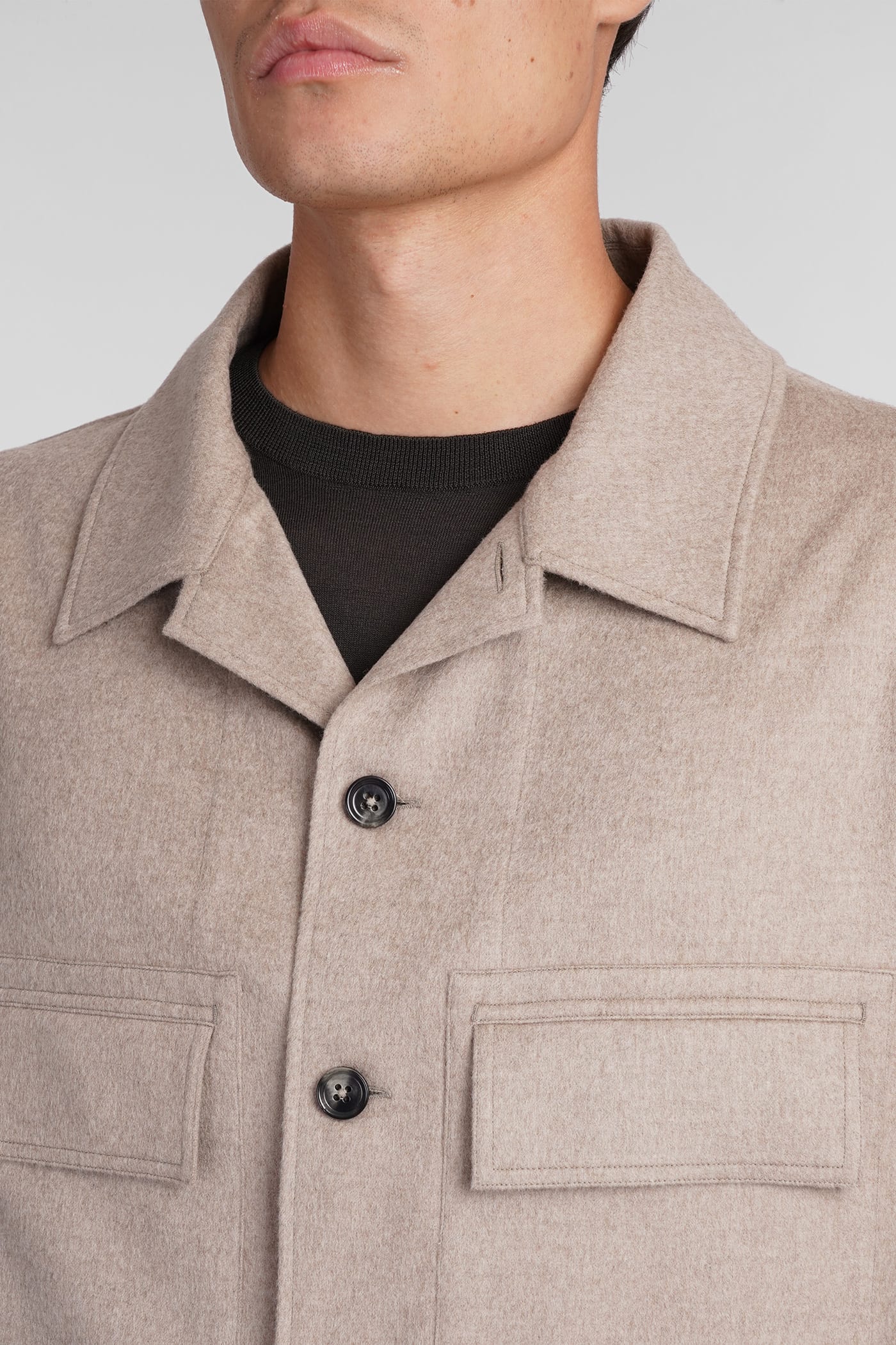 Shop Zegna Oasi Overshirt Casual Jacket In Beige Cashmere