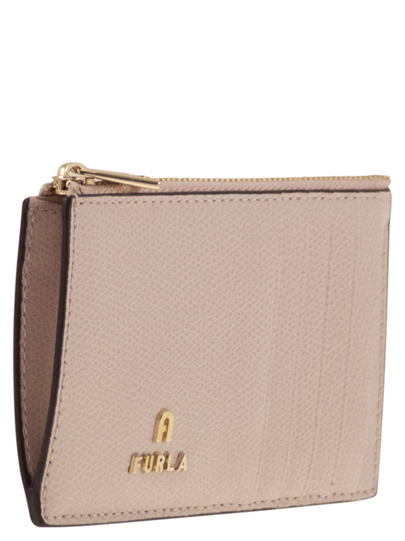 Furla Camelia Logo Plaque Zip-up Medium Card Case In Pink