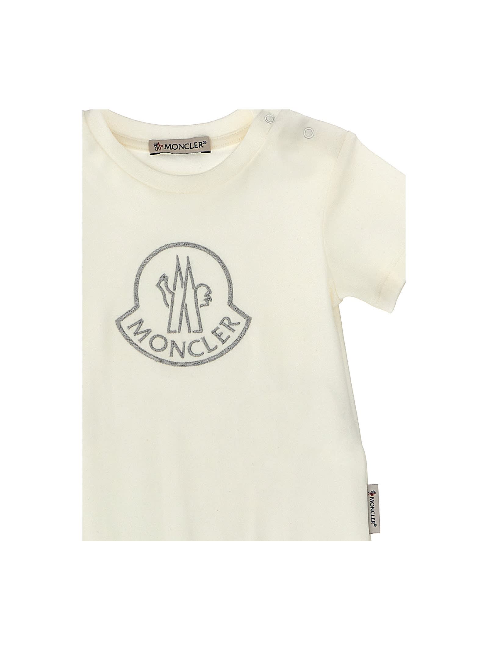 Shop Moncler Logo Embroidery Bodysuit In White
