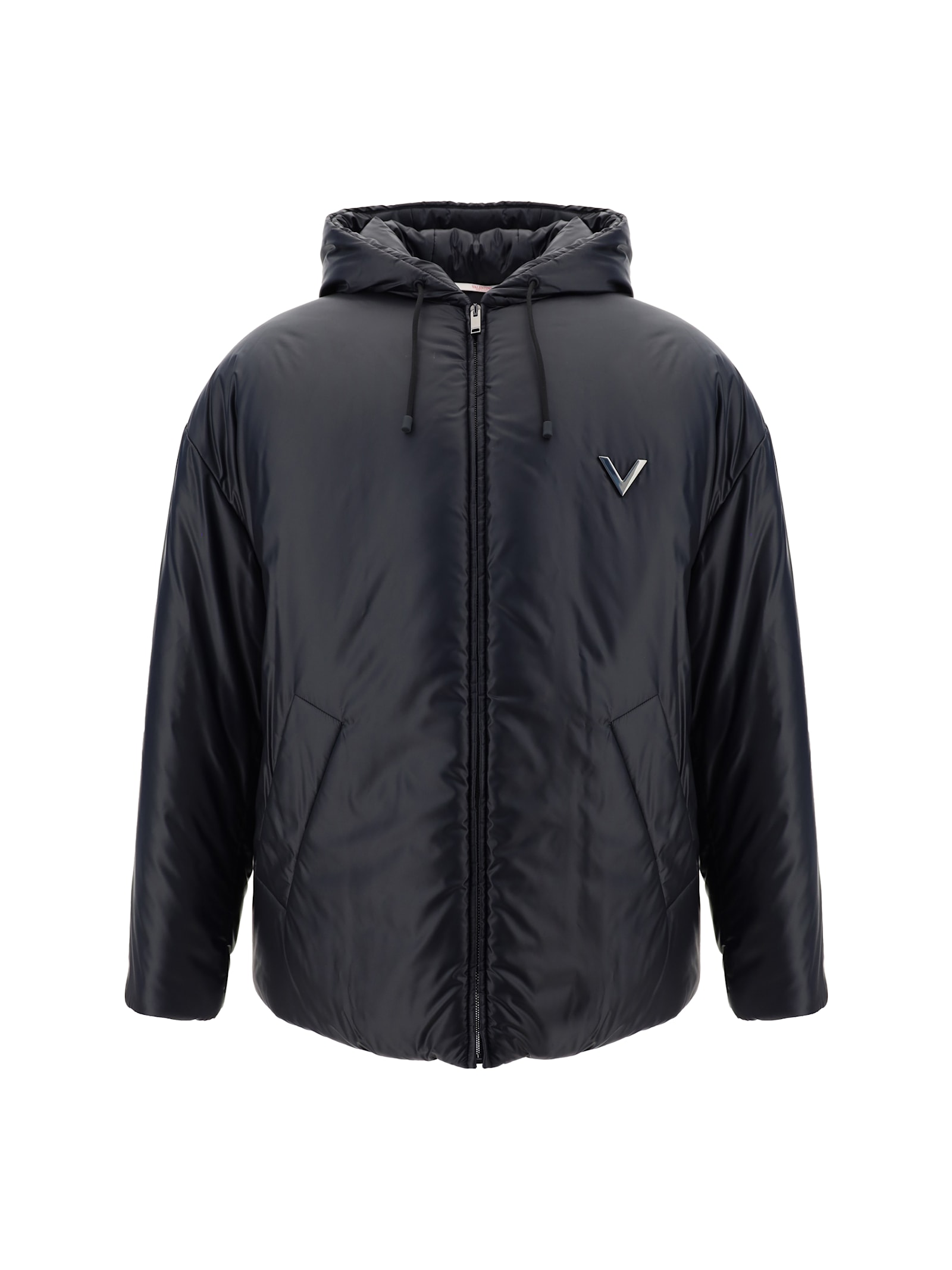 Shop Valentino Down Jacket In Nero