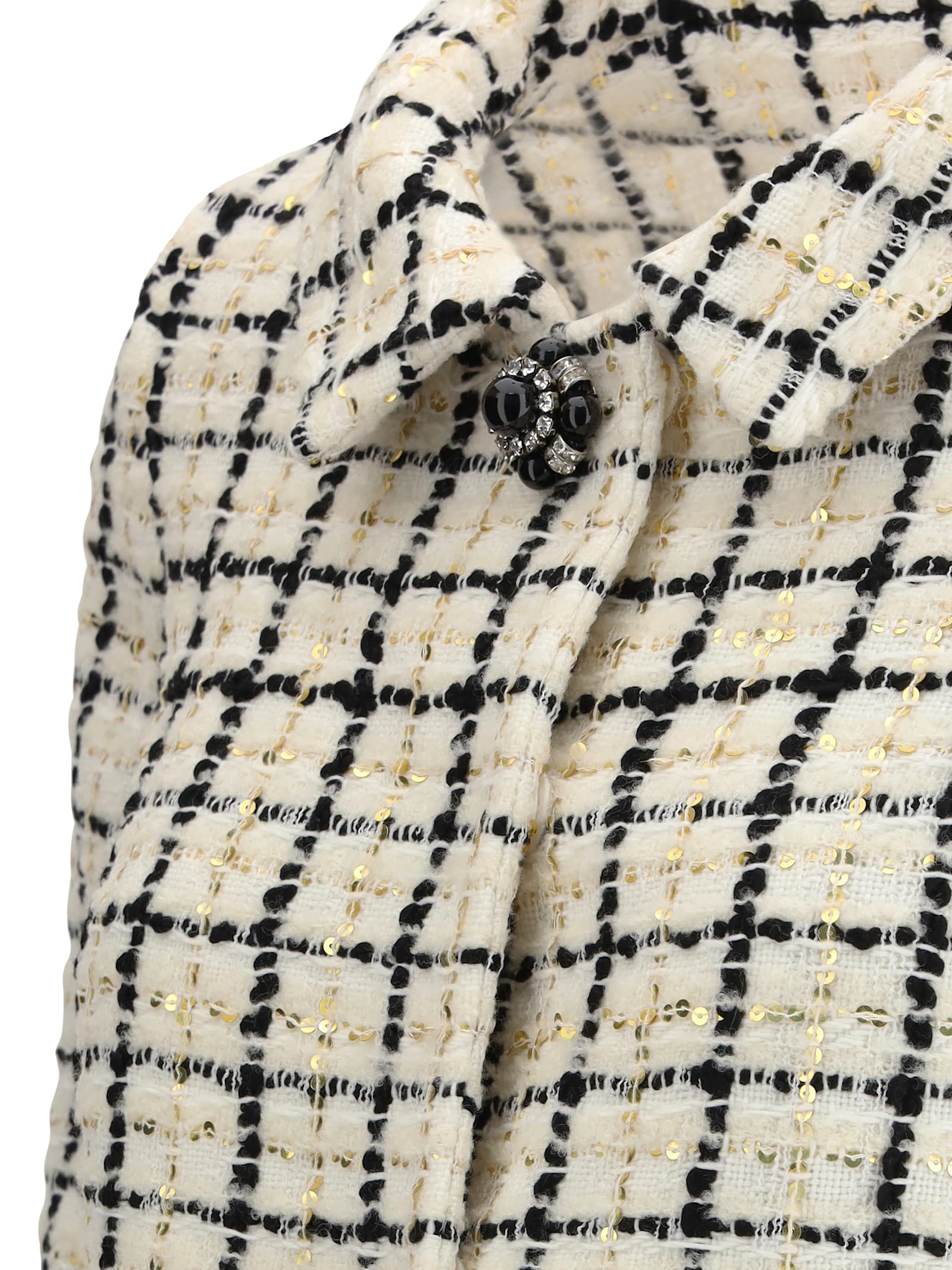 Valentino Cropped Embellished Cotton-blend Tweed Jacket In Avorio/nero/oro