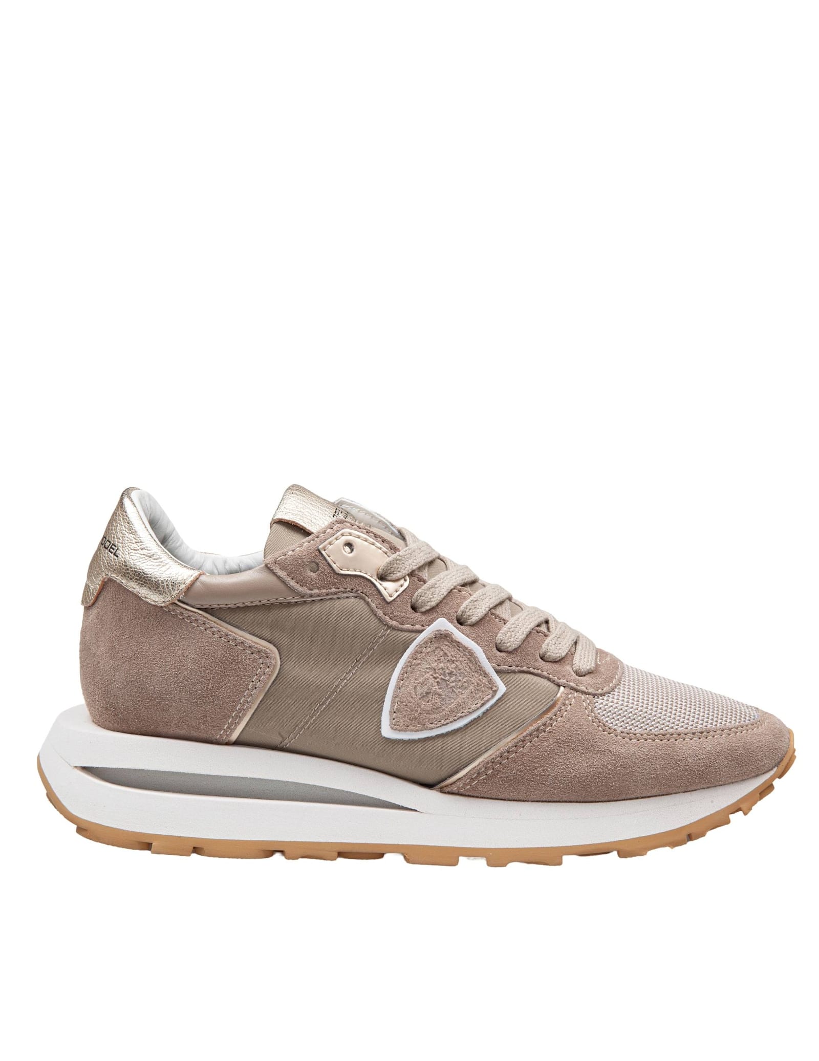 Shop Philippe Model Sneakers Tropez Haute Low In Technical Fabric And Suede In Beige