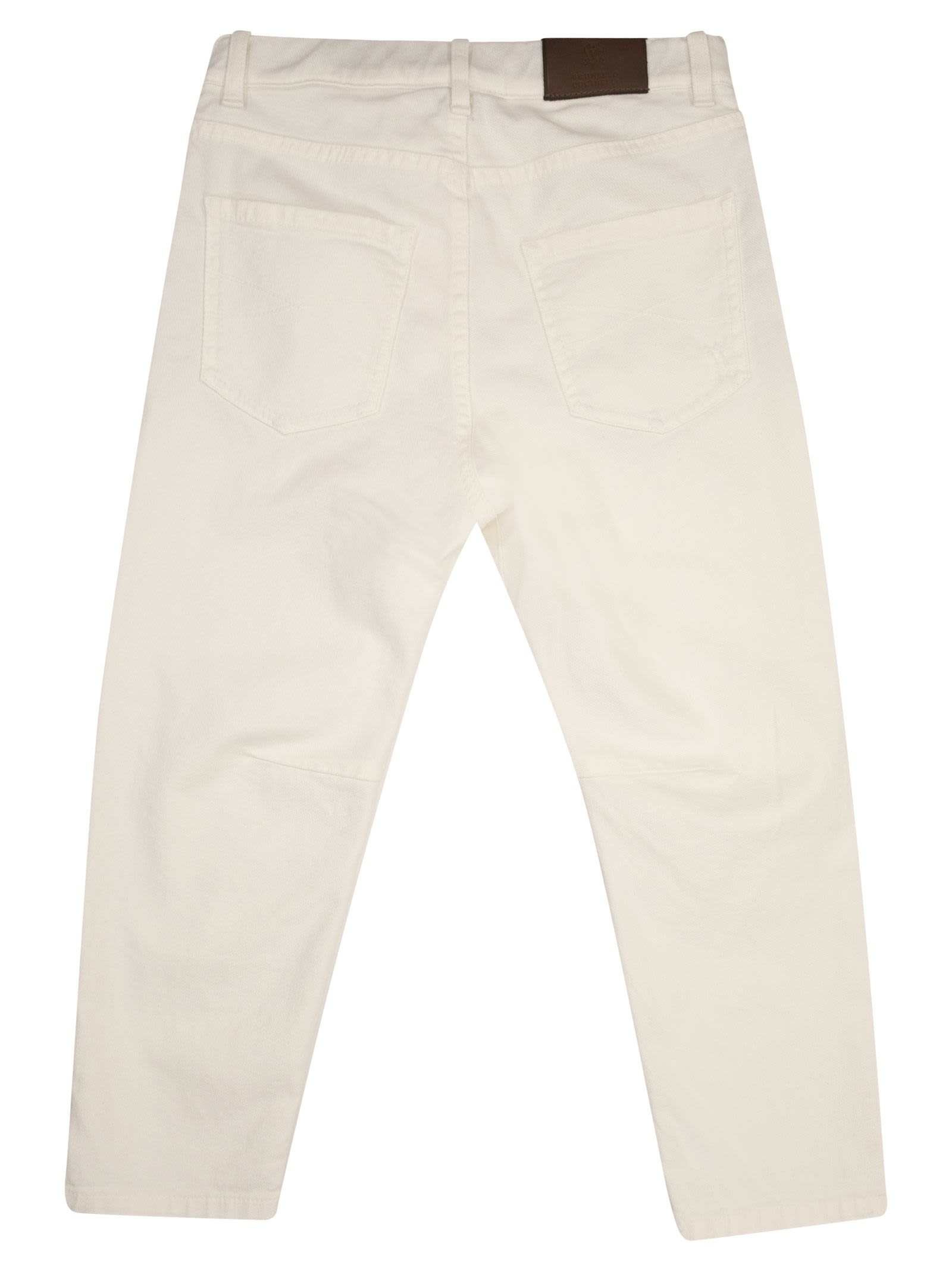Shop Brunello Cucinelli Five-pocket Trousers In Light Dyed Cotton Comfort Denim With Rips In White