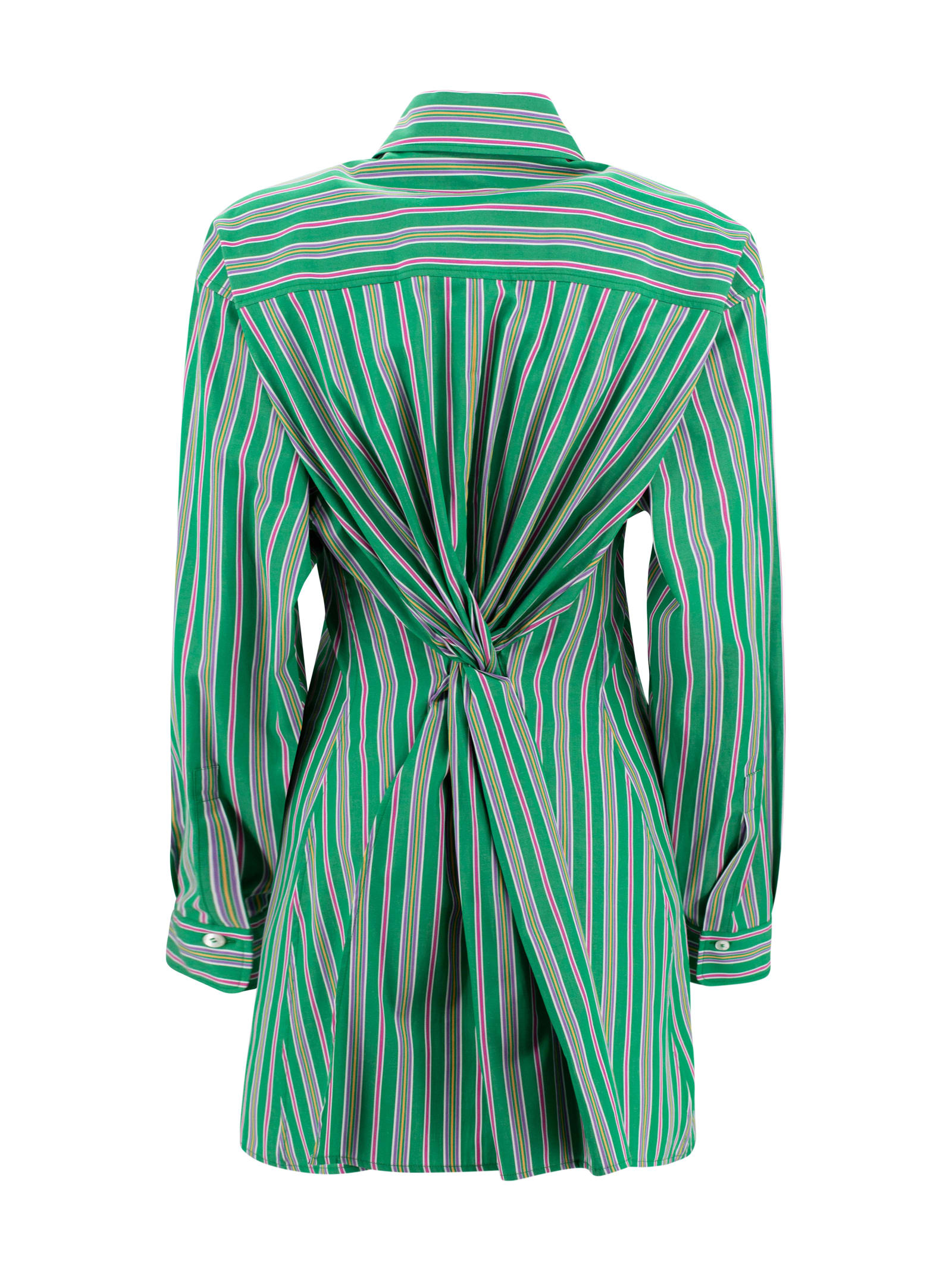 Etro Pocketed Collared Striped Long Sleeve Top In Green