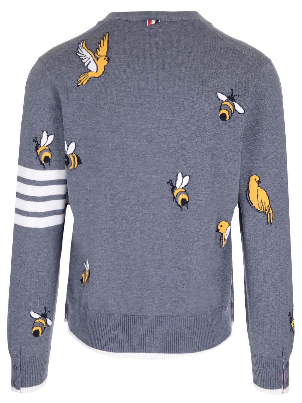 Thom Browne Birds And Bees Knitted Wool Cardigan In Grey