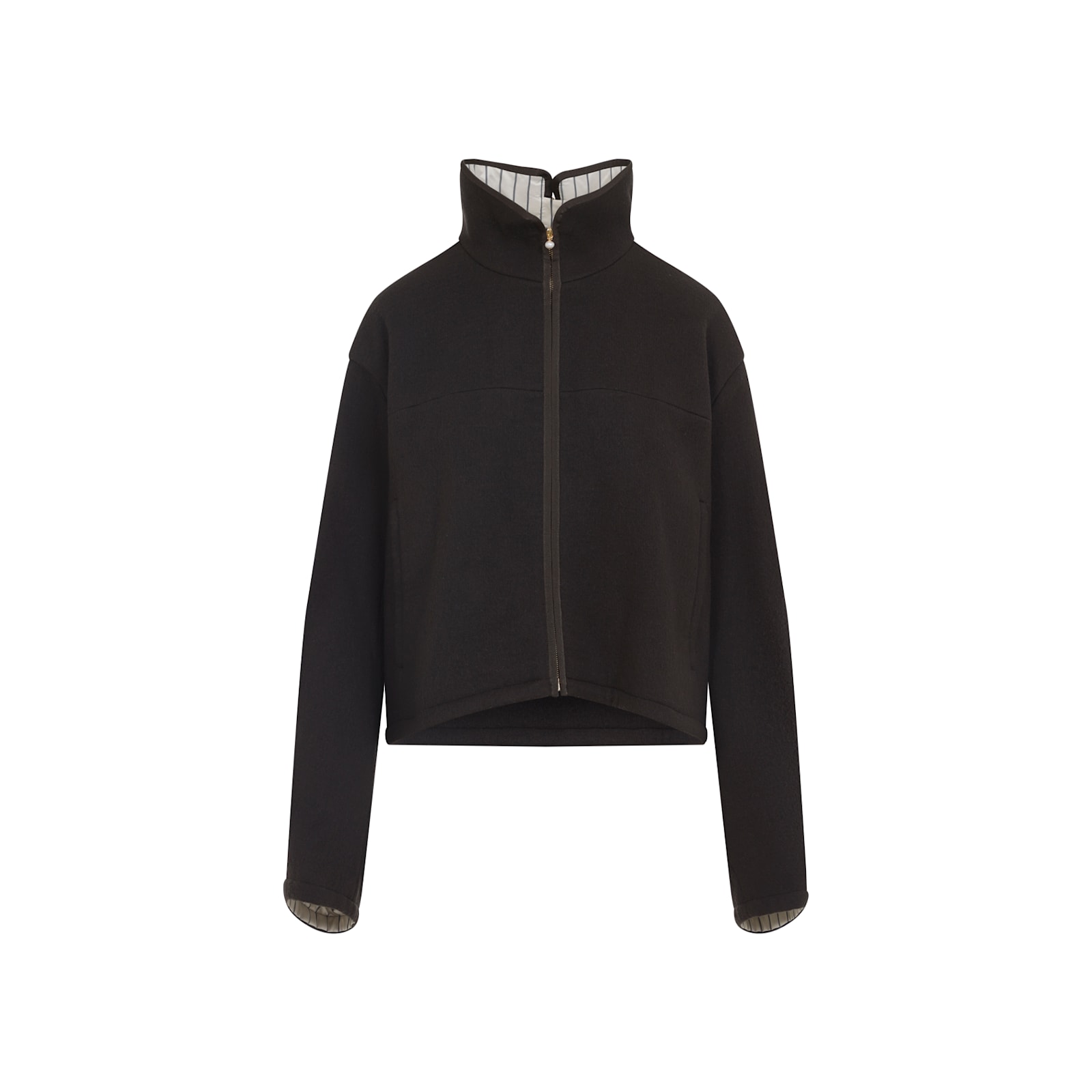 Carven High-neck Zip-front Jacket In Brown