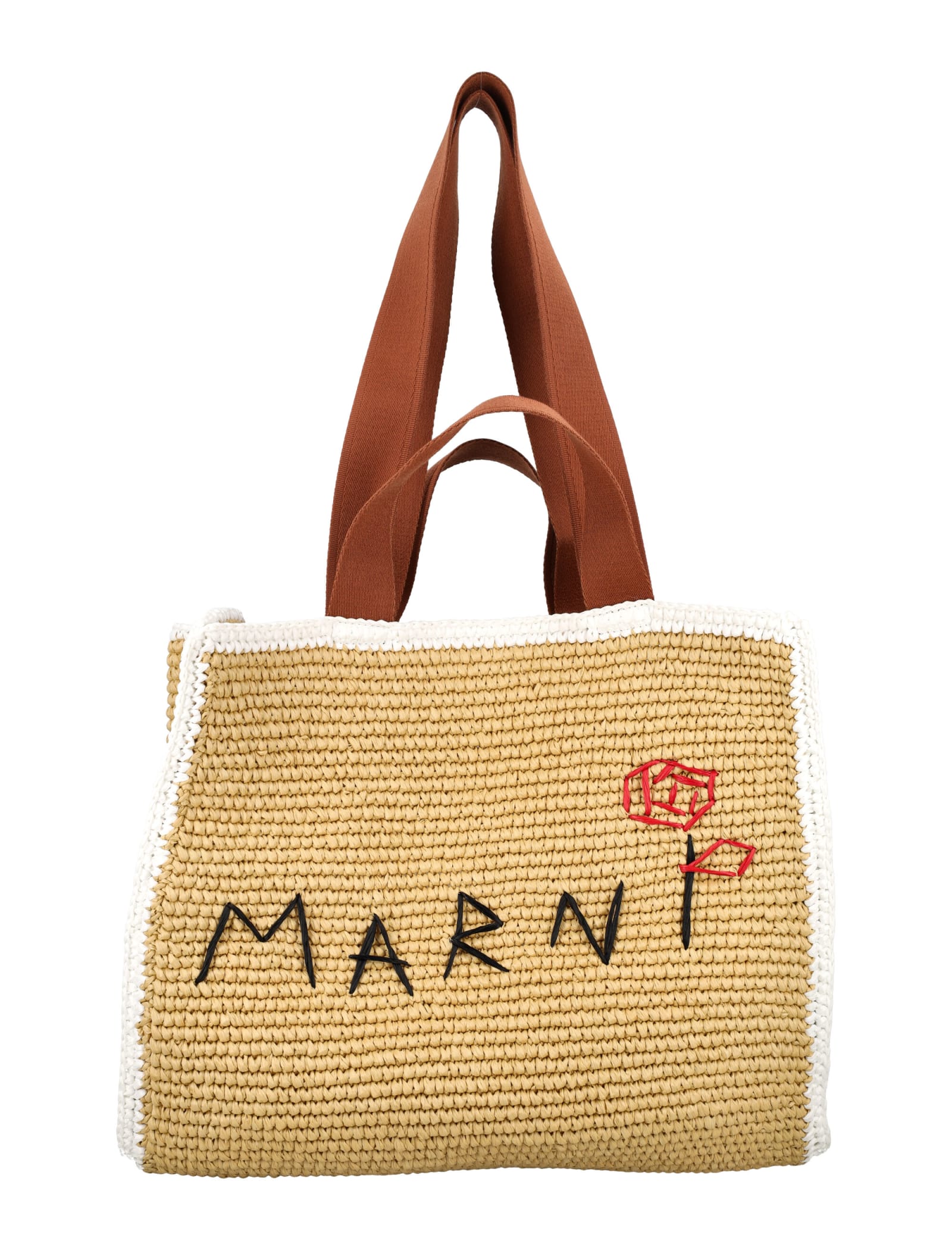Shop Marni Sillo Medium Shopper In Natural/white/rust