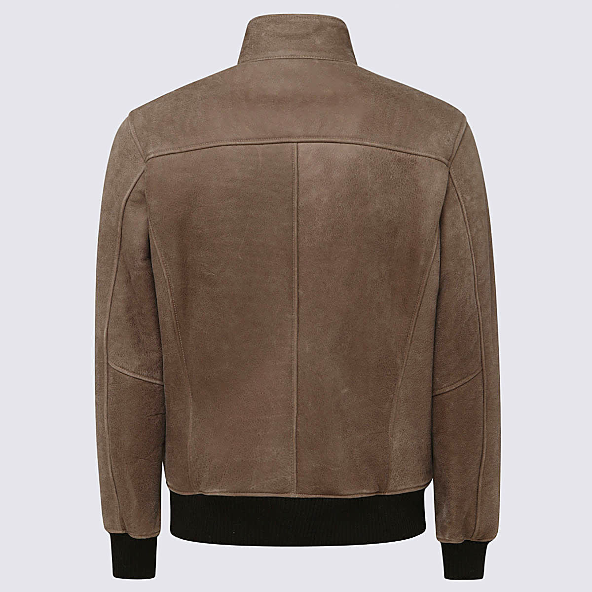 Shop Barba Napoli Brown Leather Bomber Jacket